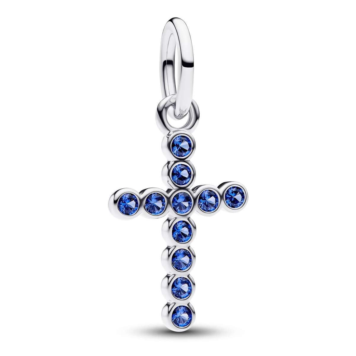 Pandora Charm Kreuz 794063C01, Anhänger Silber mit Blauen Steinen