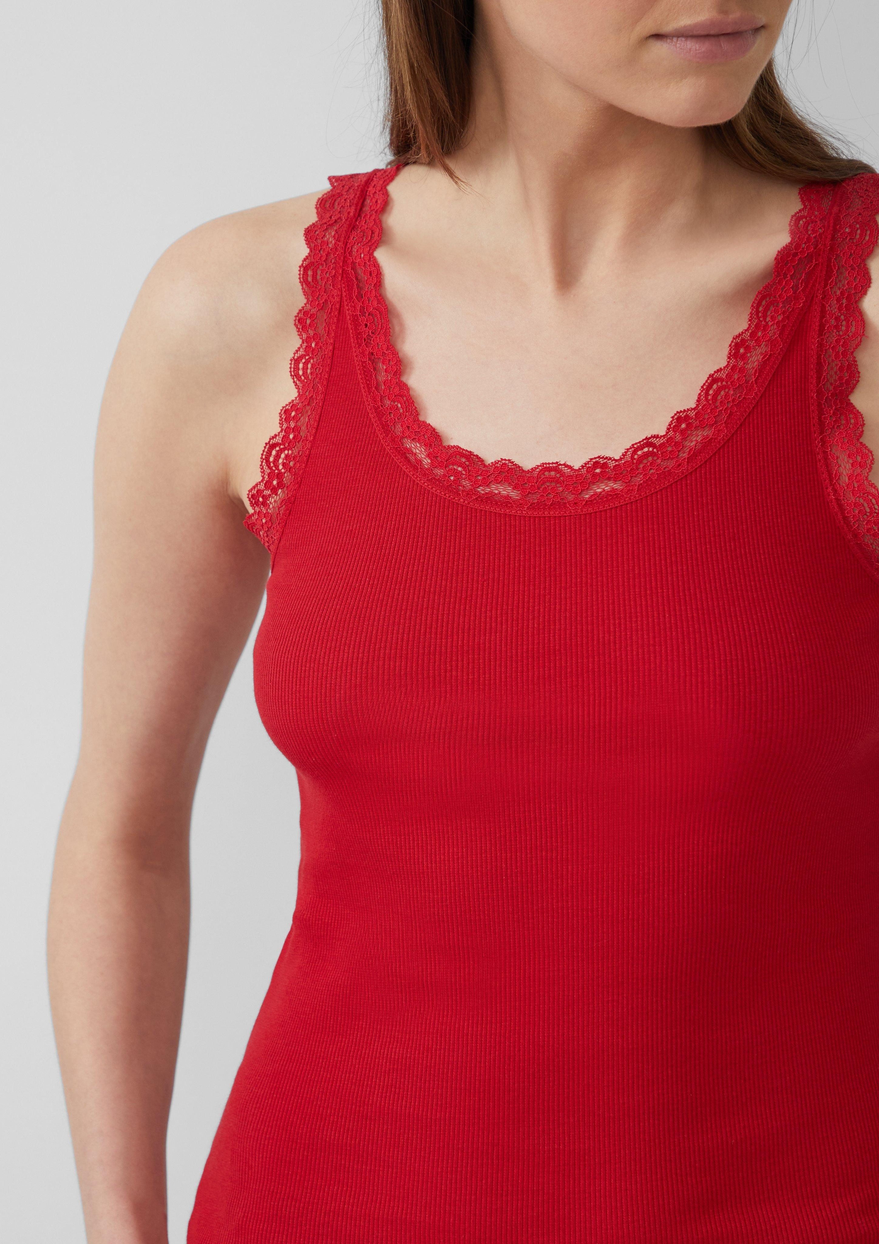 s.Oliver Shirttop Geripptes Slim-Fit-Tanktop mit Spitze günstig online kaufen