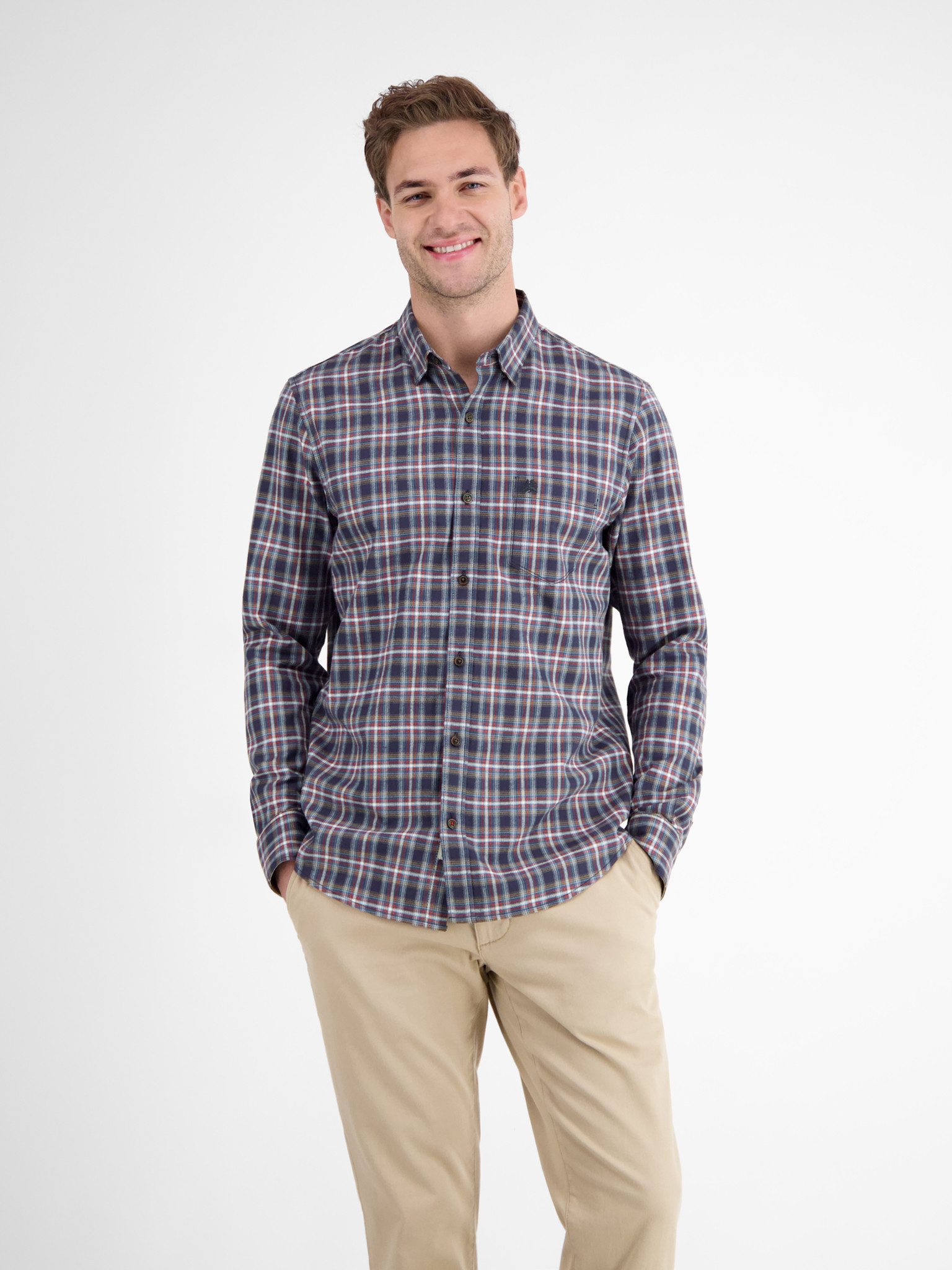 LERROS Karohemd langarm, mit Button-Down-Kragen