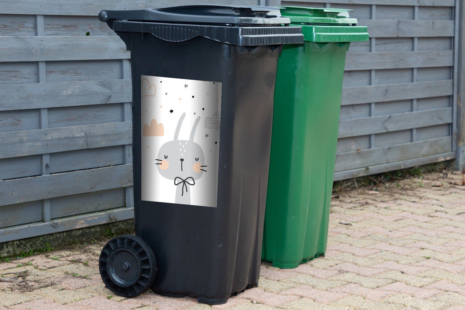 Schleife MuchoWow Kinder Sterne - Container, Illustration Sticker, St), - Mülleimer-aufkleber, Wandsticker - (1 Kaninchen Mülltonne, Abfalbehälter -