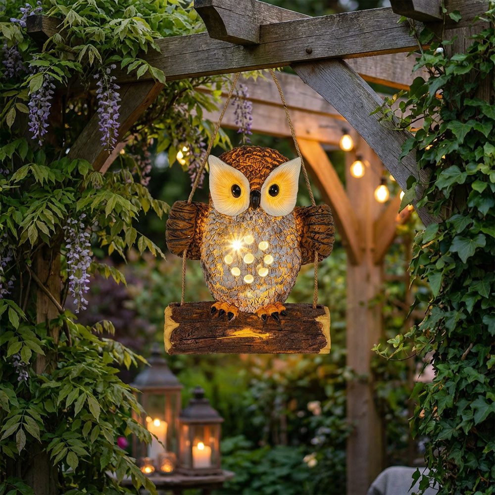 Haushalt International LED Dekofigur, LED-Leuchtmittel fest verbaut, Warmweiß, 2x Solarleuchte Hängelampe LED Figur Eule Garten Außen