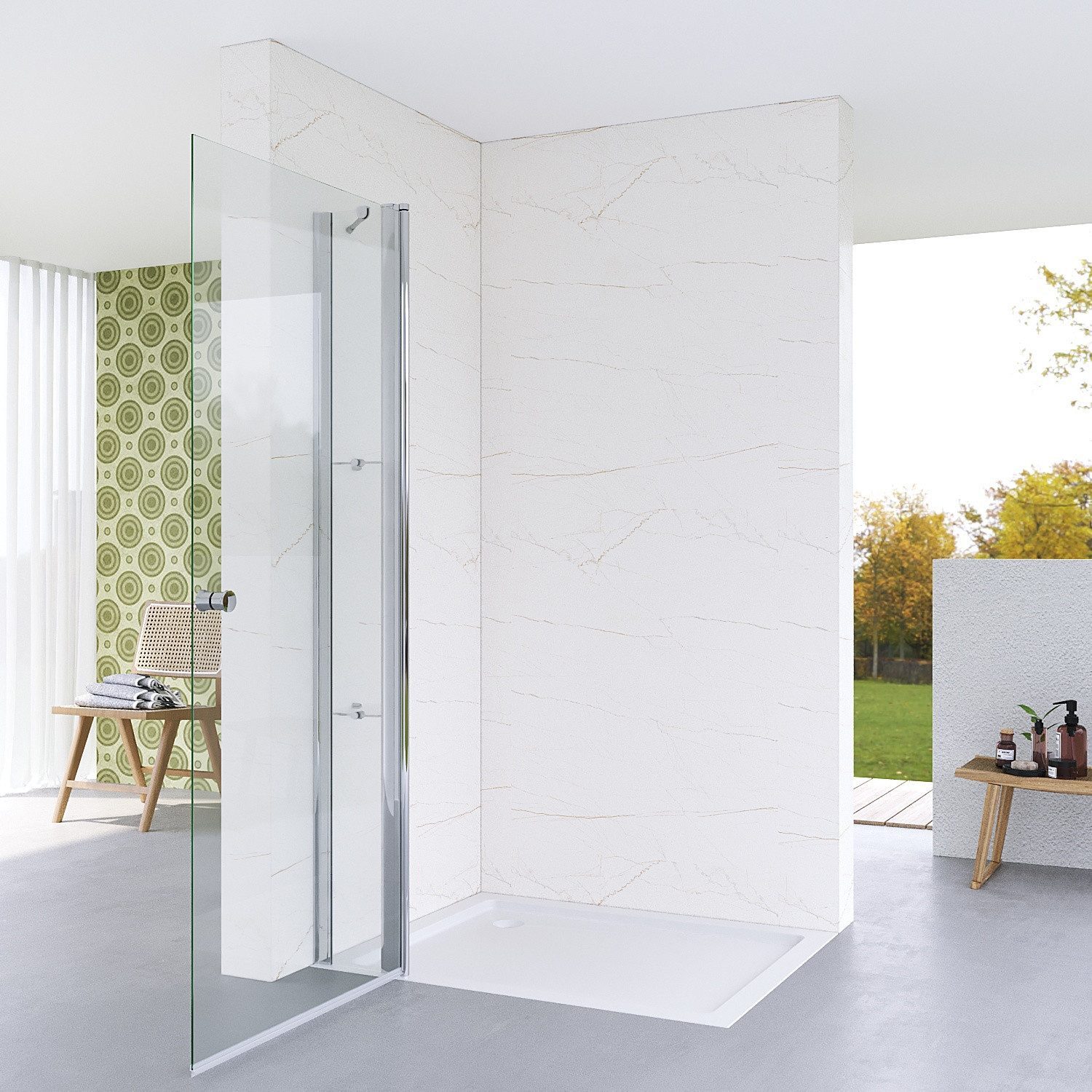 Thumbnail - AQUALAVOS Duschwand Duschabtrennung Drehtür Glas Duschwand für Walk in Dusche mit Festteil, 5 mm Einscheiben-Sicherheits...