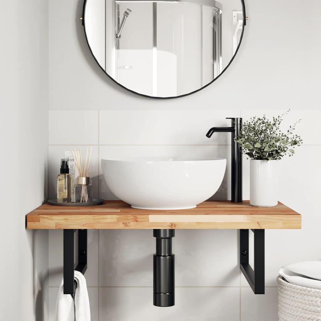 vidaXL Badezimmerspiegelschrank Waschbeckenregal Wandmontage Stahl und nholz (1-St)