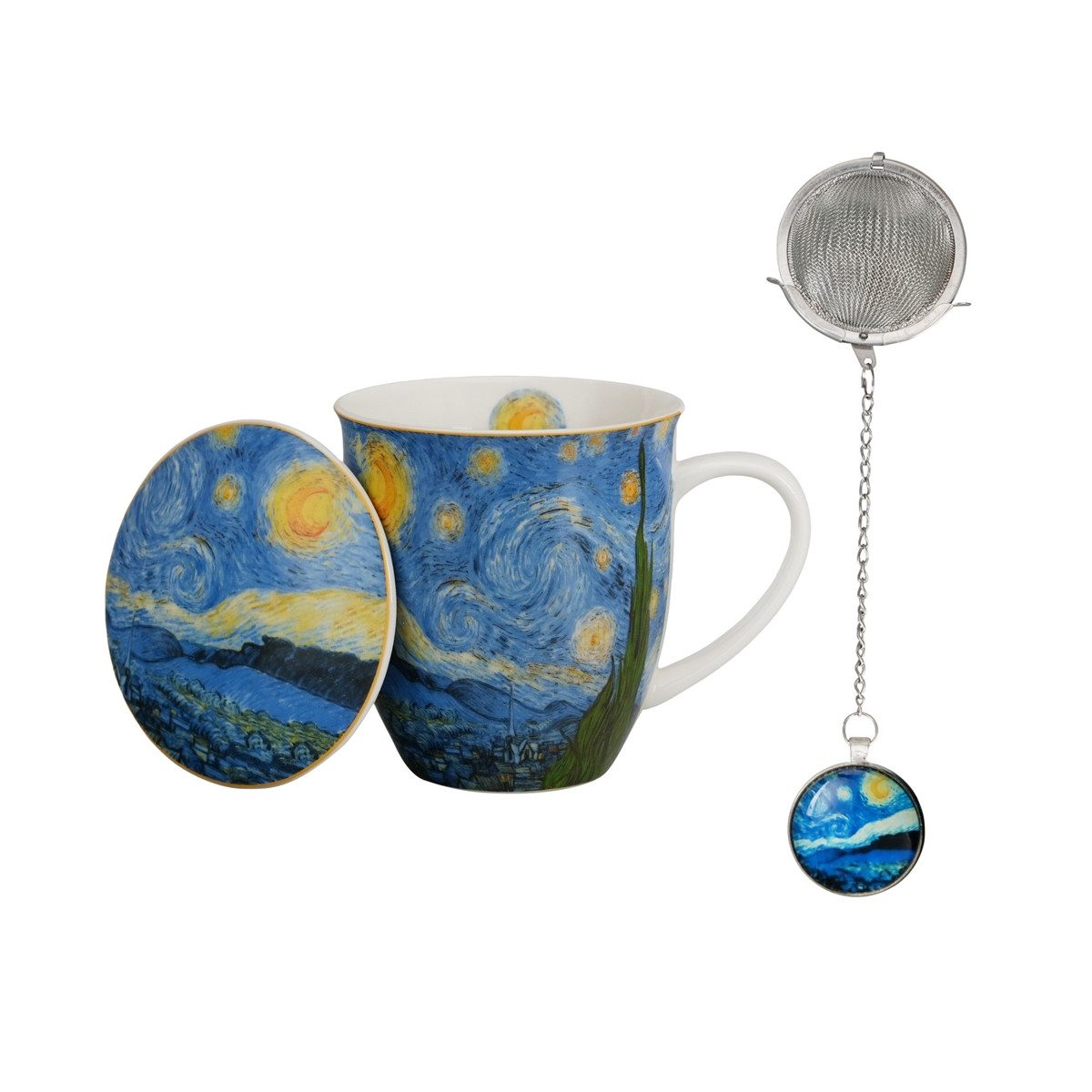 Duo-Gift Tasse Starry Night van Gogh mit Deckel und Tee-Ei Porzellan 0,4 L, 1-tlg., 3-tlg.