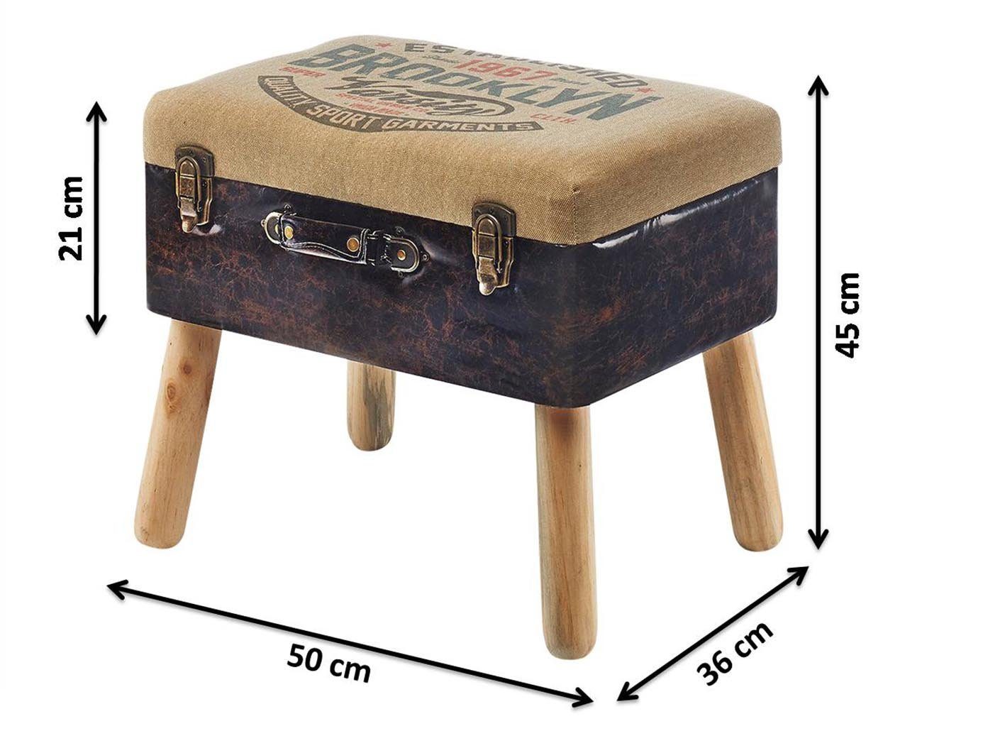 Kobolo Sitzhocker Kofferhocker Leinen Kunstleder Natur Braun H:45 cm (1 Stück, mit Aufbewahrungsfach)