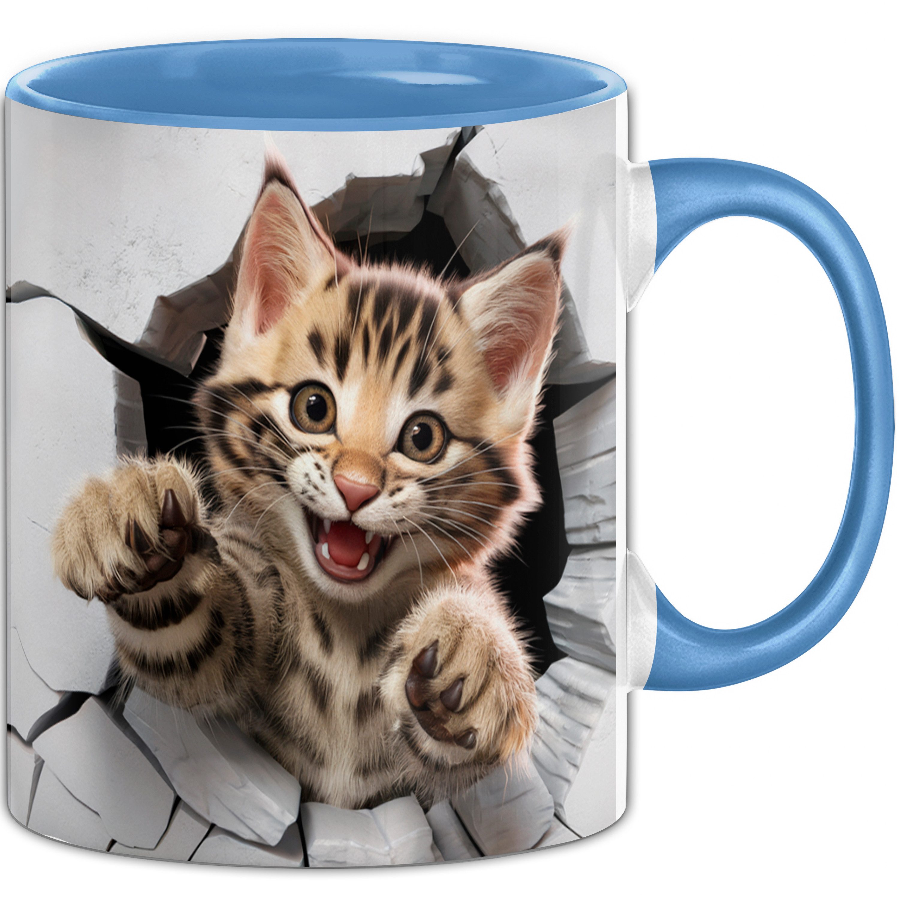 Trendation Tasse 3D Kätzchen Tasse Geschenk Kätzchen Durchbruch Wand Spruch Geschenki