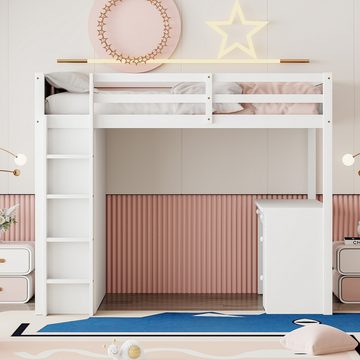 FUROKOY Hochbett Kinderbett 90 X 200 cm mit Computertisch mit Aufbewahrungsschränken, Modernes weißes Hochbett mit Tisch Für kleine Haushalte