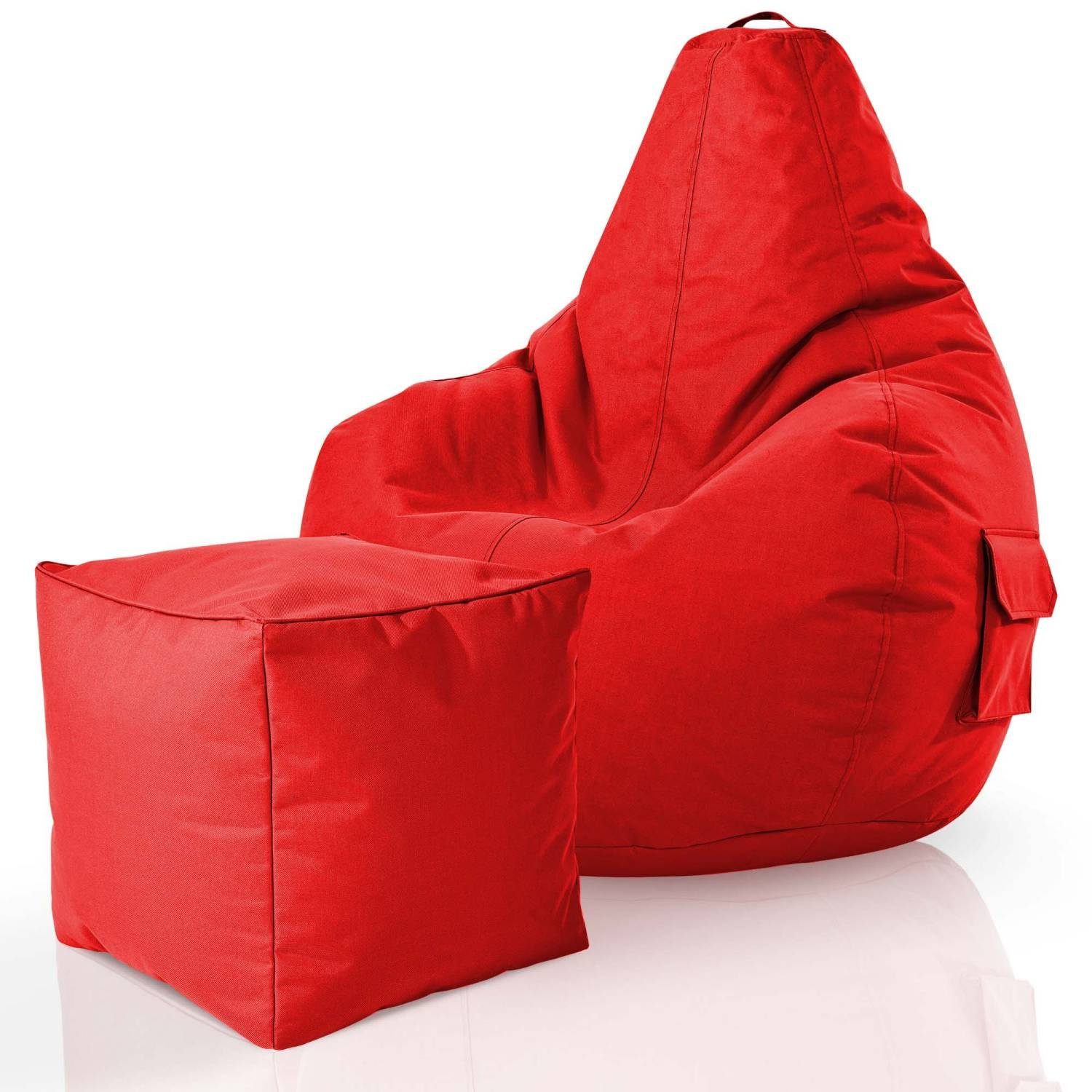Green Bean Sitzsack Cozy+Cube (2er Set Sitzsack + Hocker - fertig befüllt - robust waschbar schmutzabweisend -, Kinder & Erwachsene Bean Bag Bodenkissen), Lounge Sitzhocker Relax-Sessel Gamer Gamingstuhl Pouf Rot