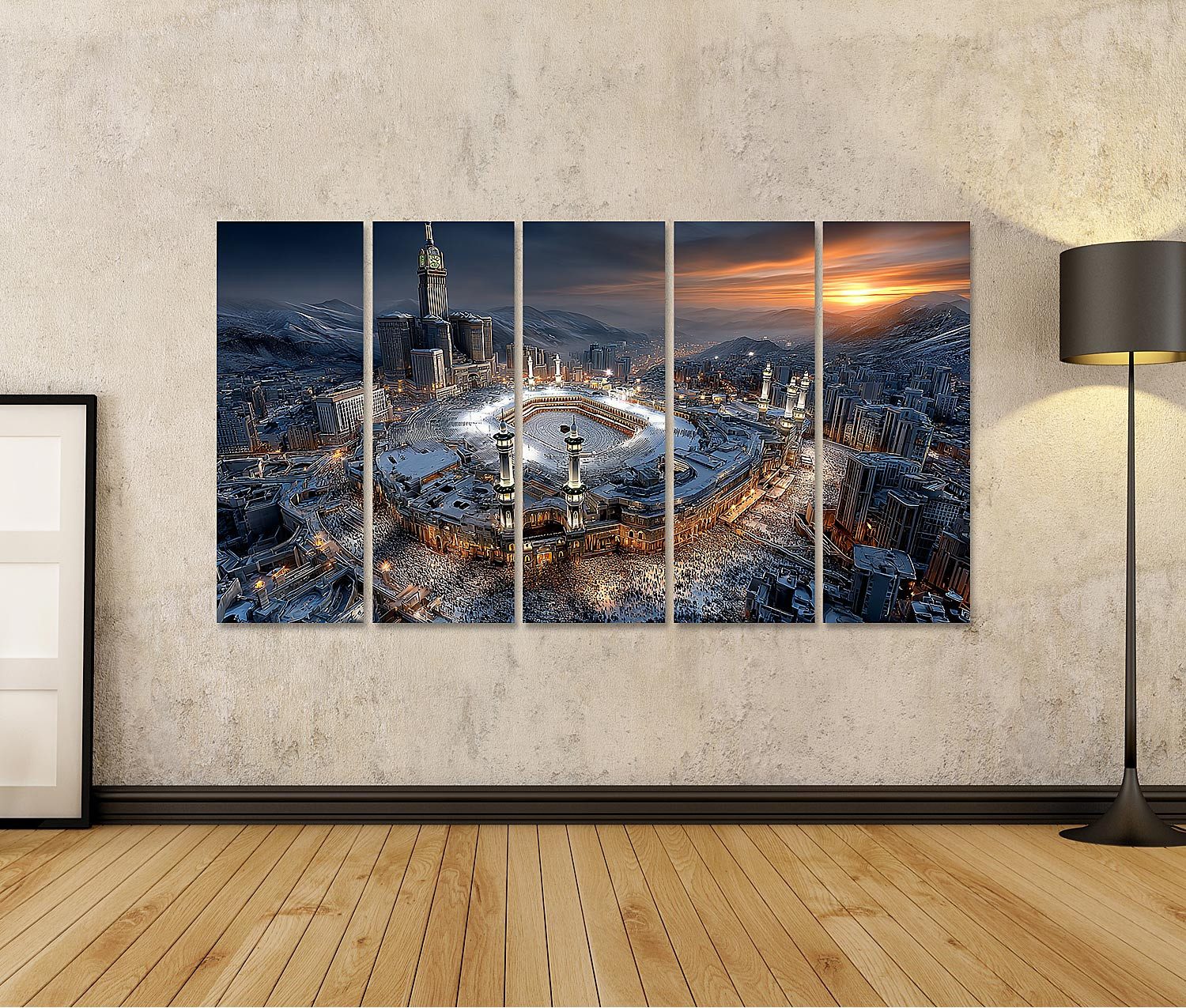 islandburner Leinwandbild Luftaufnahme der Kaaba in Mekka bei Sonnenuntergang - 5-teilig XXL – Bild 2 von 5