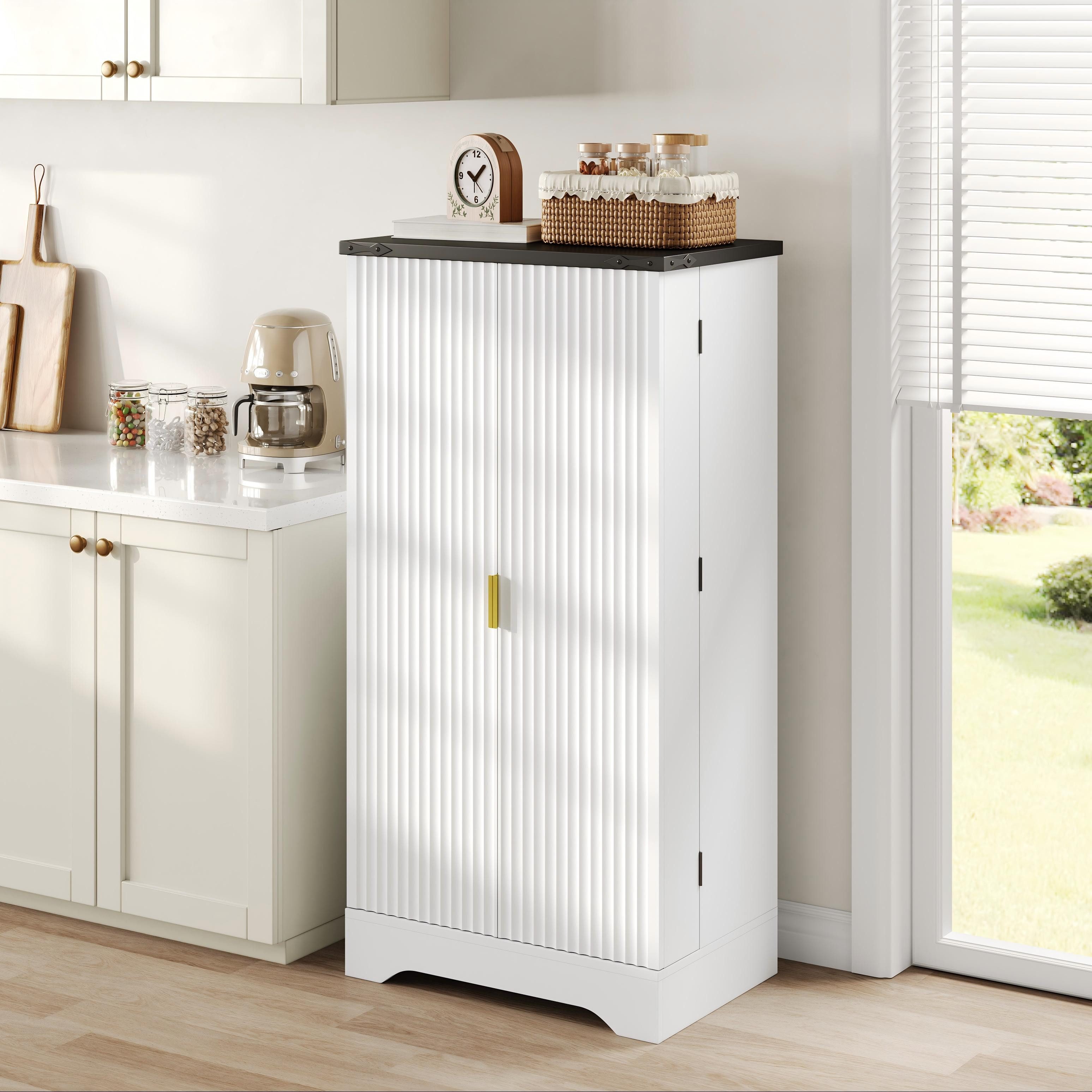 Flieks Hochschrank Küchenschrank mit LED-Sensorlicht und Türablagen (1-St., B60,5/T40/H120 cm) Mehrzweckschrank mit Gewürzregal und verstellbaren Regalböden Weiß