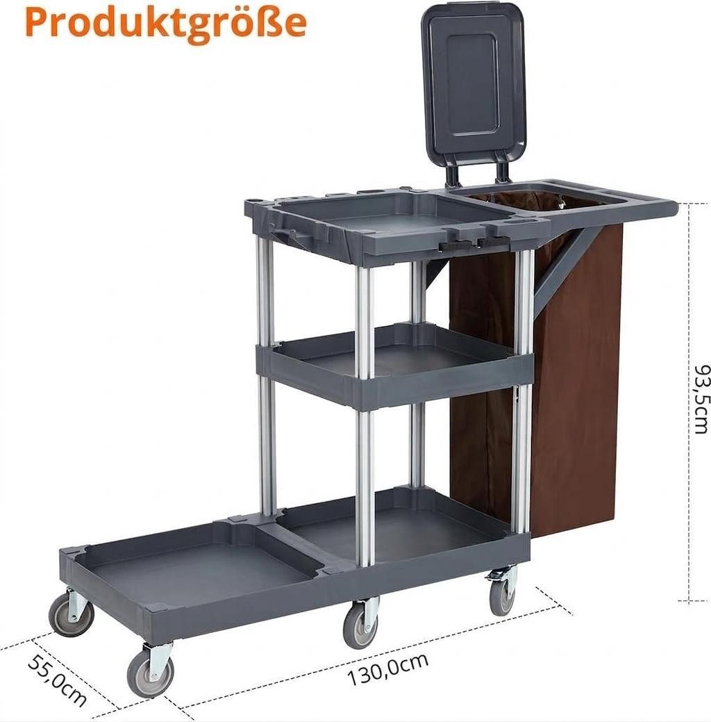 GarveeMore Putzwagen Reinigungswagen Servierwagen für Haushalte Hotels Designbis, Mit Rollen 6,Abdeckung Und Vliesbeutel Putzwagen 130x55x93.5cm