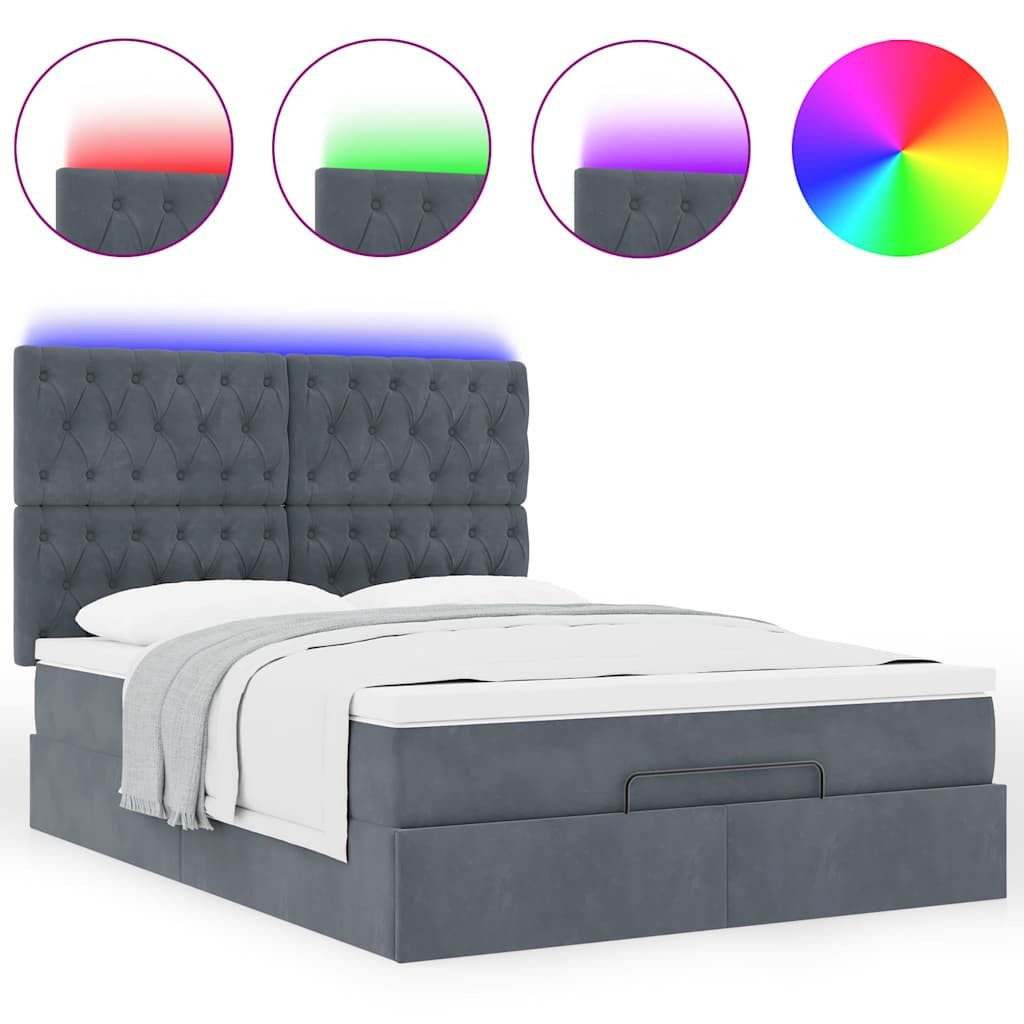 Bett Ottoman-Bett mit Matratzen & LEDs Dunkelgrau 140x200 cm Samt
