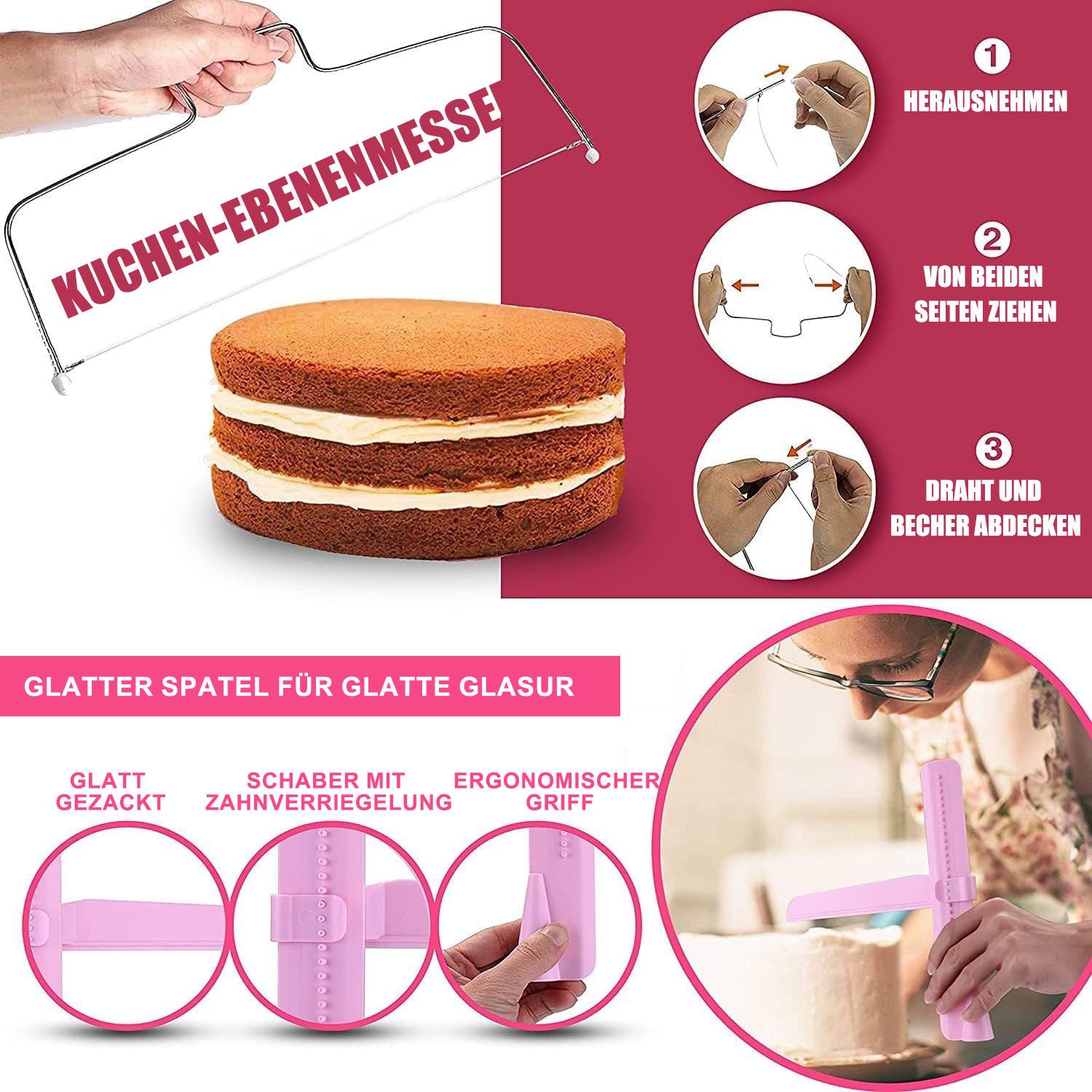 SURFOU Spritzbeutel 200 Stücke Torten Zubehör Set Tortenplatte Drehbar Backzubehör Set (Spatel Muffinförmchen) mit Tortendrehscheibe und Spritztüllen Spritzbeut – Bild 5 von 5
