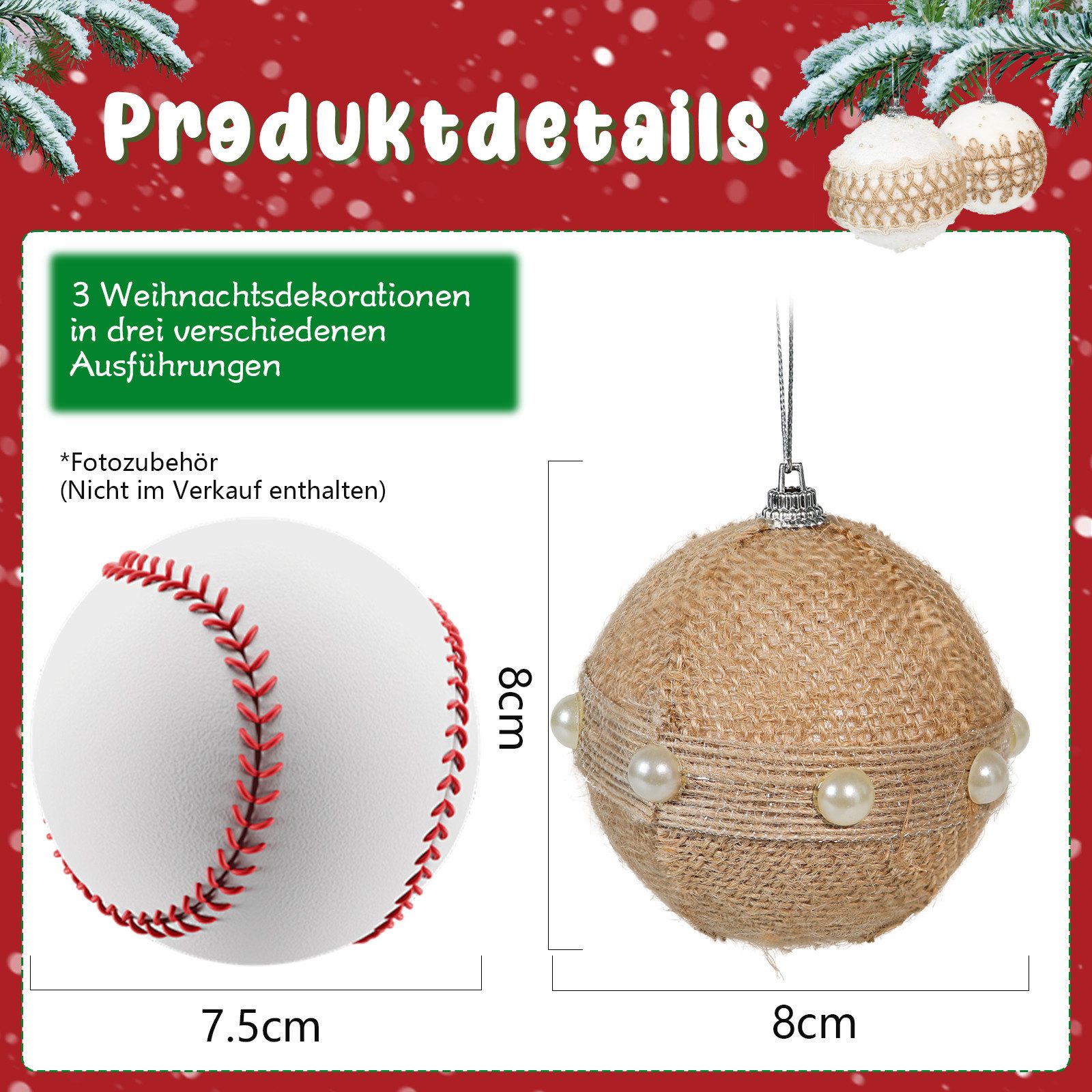 M&W DAS DESIGN Weihnachtsbaumkugel Christbaumschmuck Weiß Mini Outdoor Weihnachten 8CM