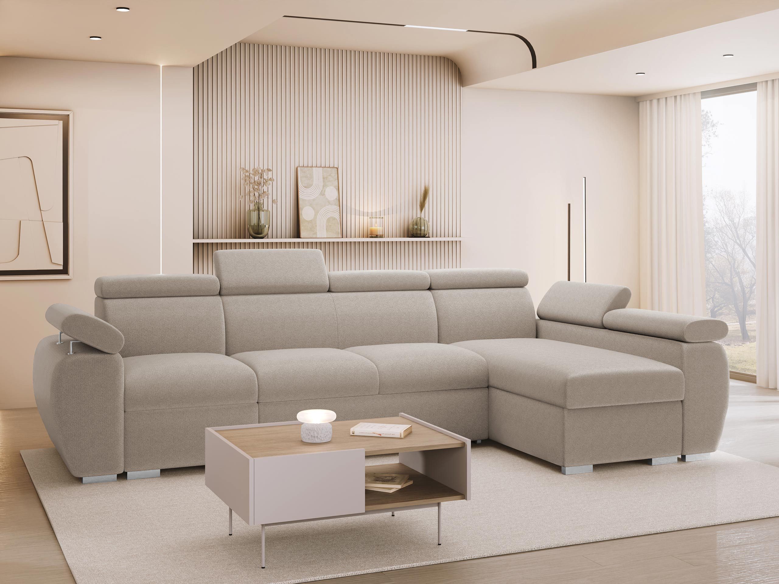 MIRJAN24 Ecksofa Boston LCP, mit zwei Bettkästen und Schlaffunktion, Verchromte Metallfüße, Holzkonstruktion