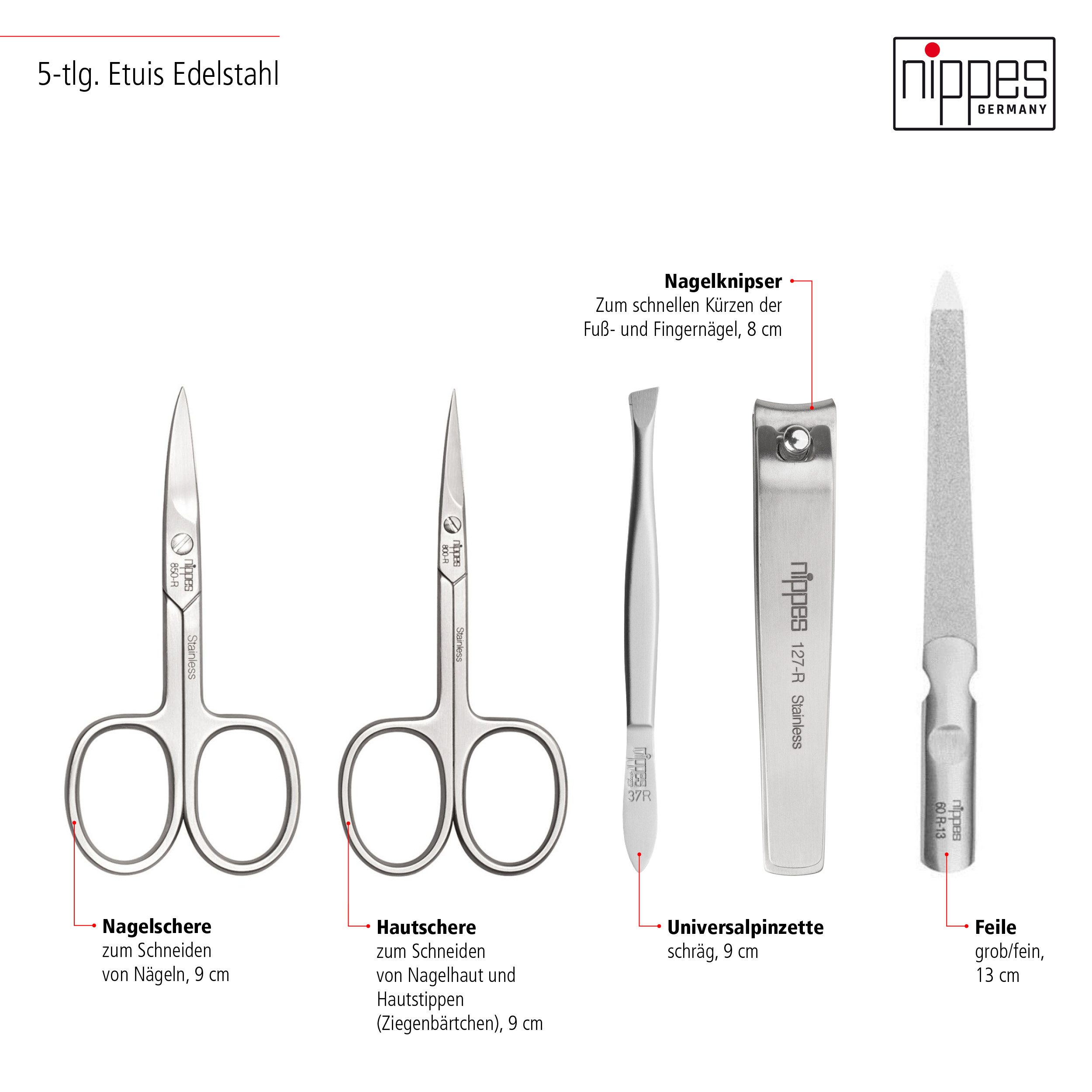 nippes Solingen Maniküre-Etui Maniküre Set "Verde" mit Etui aus veganer Lederalternative, 5-teilig, 5 tlg., Instrumente aus rostfreiem Edelstahl, Eukalyptus Leder