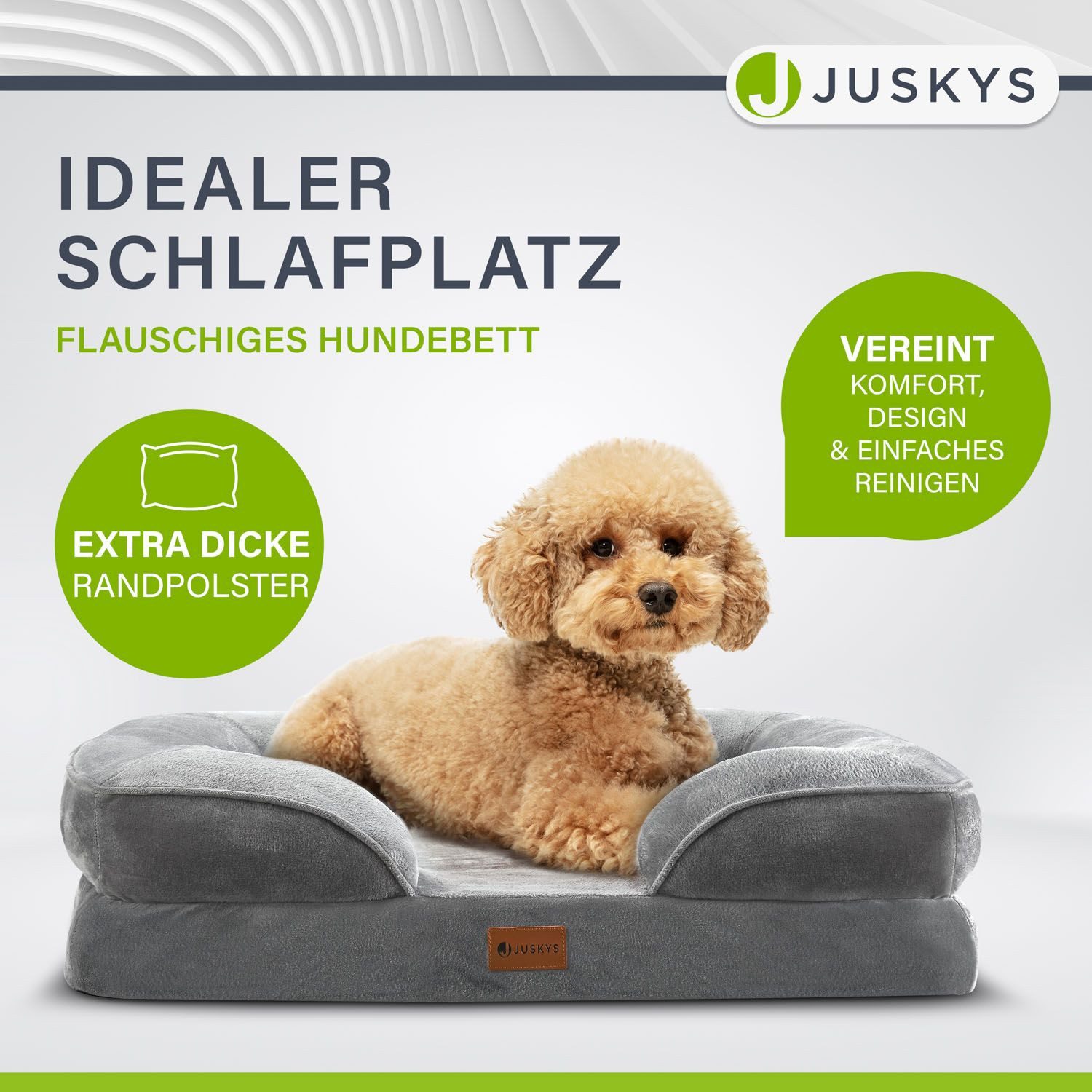 Juskys Tierbett Sheena, Stoff, Flanell (100 % Polyester), orthopädisch, waschbar und rutschfest, gepolsterter Rand