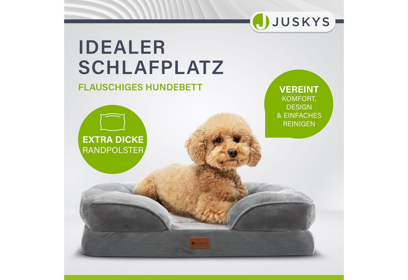 Thumbnail - Juskys Tierbett Sheena, Stoff, Flanell (100 % Polyester), orthopädisch, waschbar und rutschfest, gepolsterter Rand