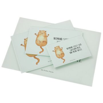 Mr. & Mrs. Panda Servierbrett Katze Umarmen - Weiß - Geschenk, Katzenartikel, niedlich, Glasschneid, Premium Glas, (1-St), Rutschfeste Gummifüße