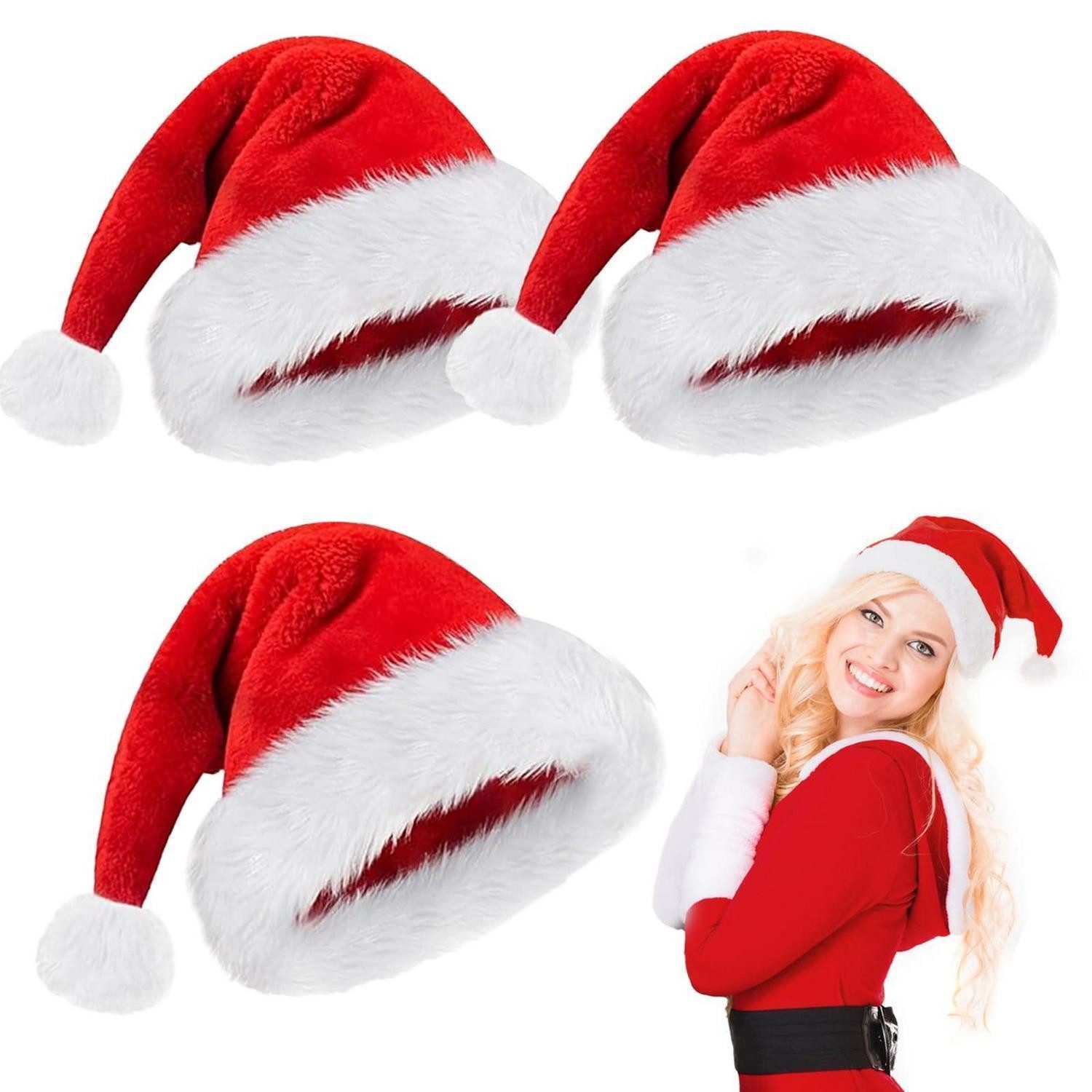 LuxusKollektion Kostüm Weihnachtsmütze Nikolausmütze 3 Stück Erwachsene Plüsch Fellrand