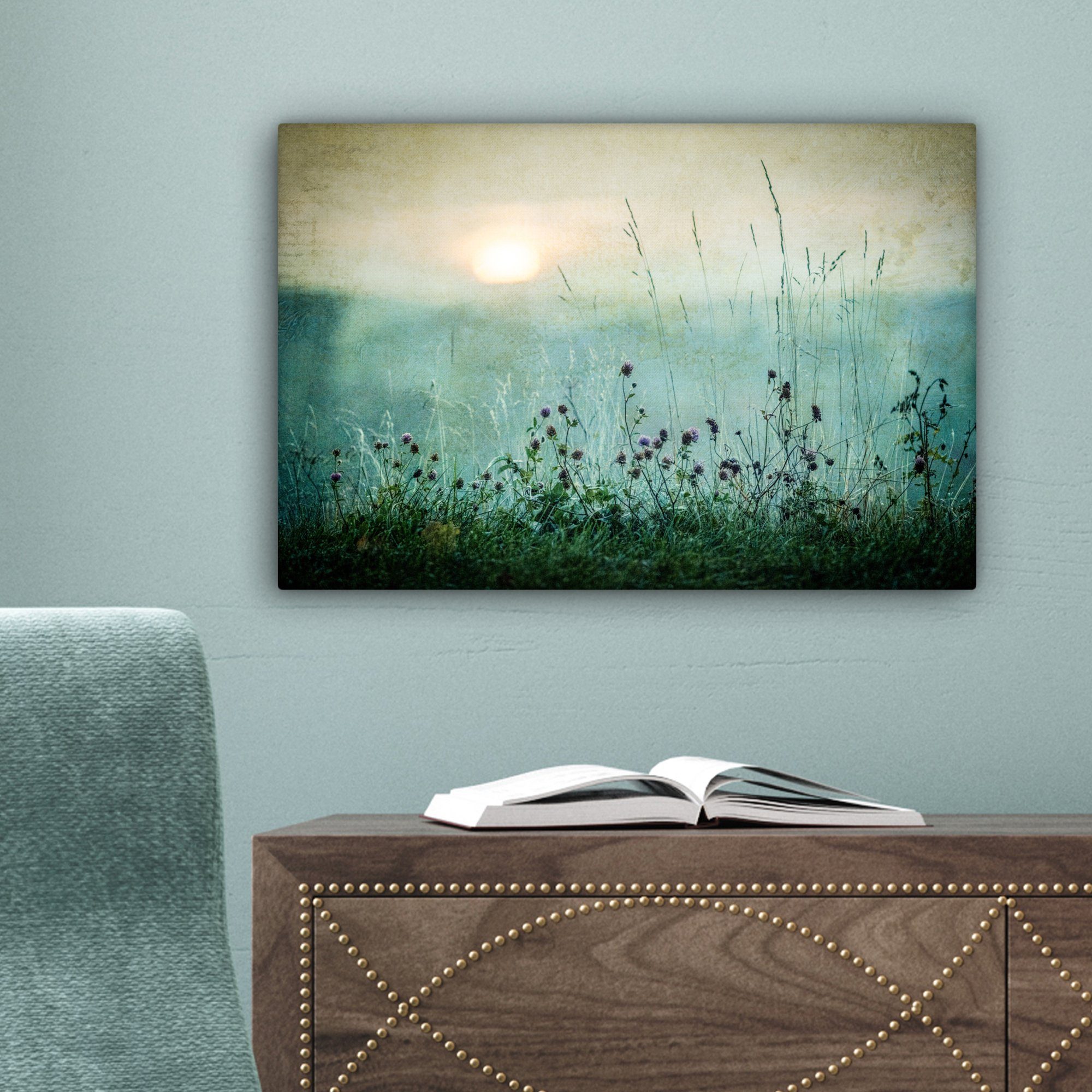 OneMillionCanvasses® Leinwandbild Natur - Vintage - Blumen - Sonne, Fotodruck (1 St), Leinwand Bilder Klein, Wand Dekoration Aesthetic 30x20 cm – Bild 3 von 5