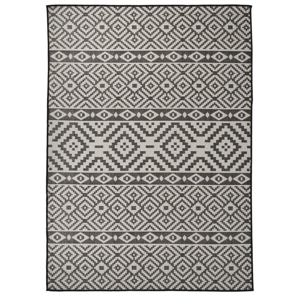 vidaXL Outdoorteppich 200 x 280 cm Outdoor-Teppich Flachgewebe 200x280 cm Schwarz Gestreift, Flachgewebe, Höhe: 280 mm