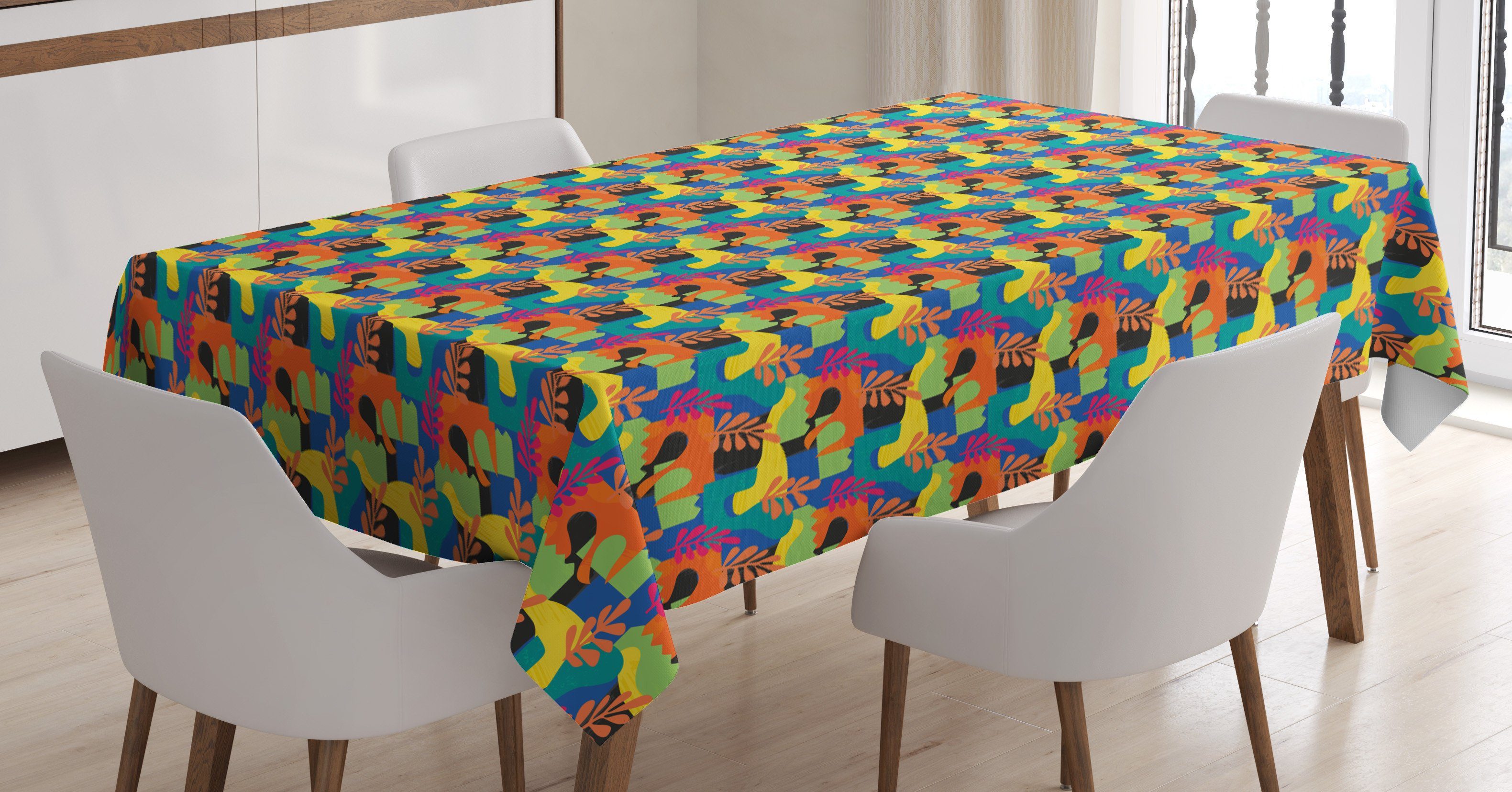 Abakuhaus Tischdecke Farbfest Waschbar Für den Außen Bereich geeignet Klare Farben, Bunt Zusammenfassung Blätter Kurven