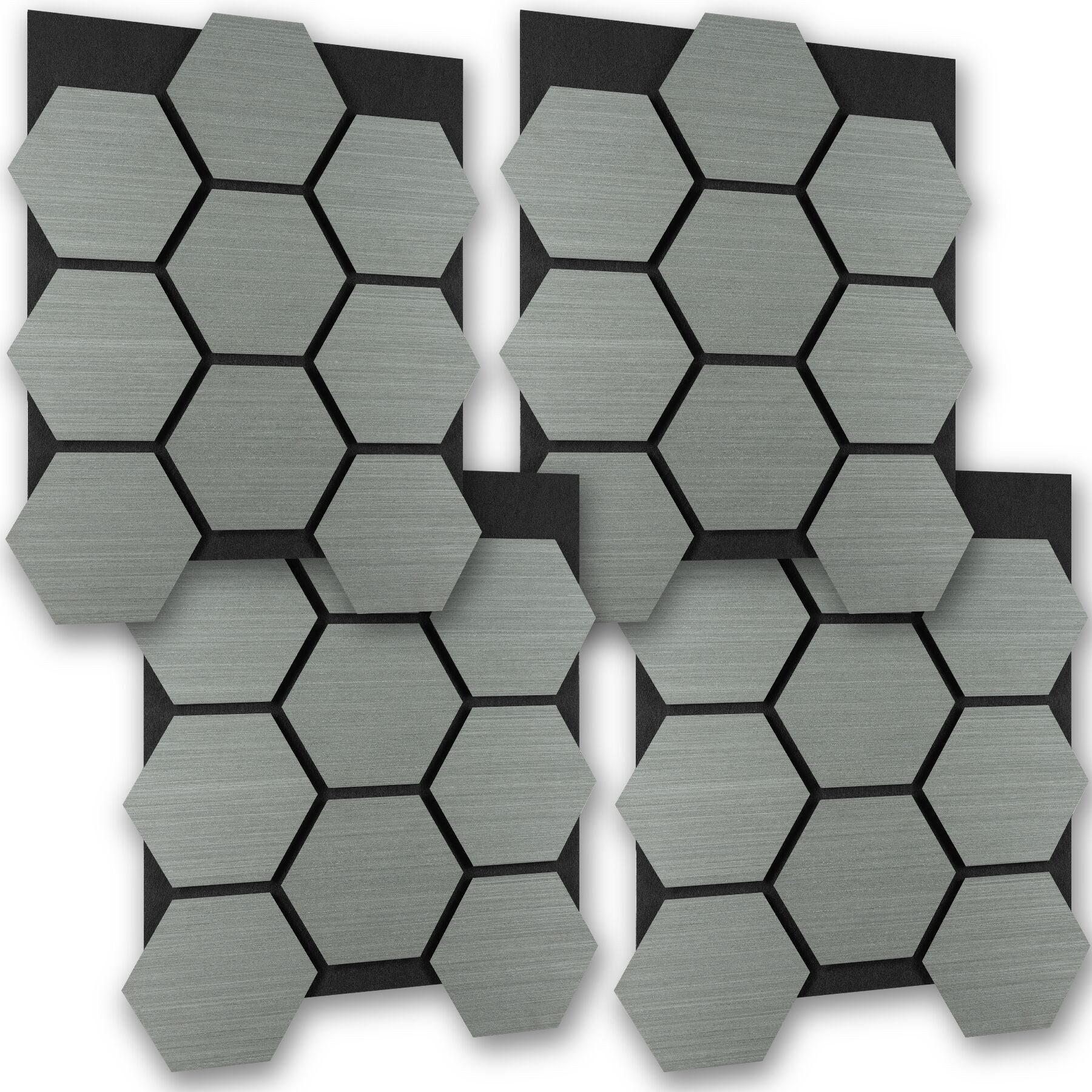 tectake Wandpaneel Akustikpaneele aus MDF und Echtholzfurnier, je 76 x 62 x 1,8 cm, BxL: 62x76 cm, 0.47 qm, (Schallschutzplatten mit Wabenmuster Sonic Shield, 4-tlg., Holzoptik in Eiche hellgrau) schallabsorbierender Filz, einfache Montage mit Kleber oder Schrauben