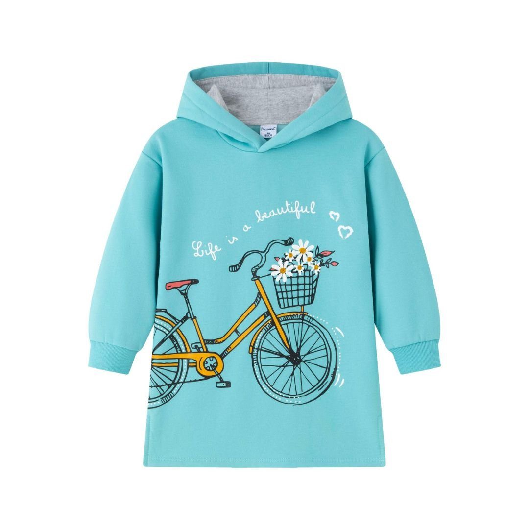 suebidou Kapuzensweatshirt Mädchen-Kapuzenkleid mit Fahrradmuster Sweatshirtkleid (98-tlg) mit Kapuze
