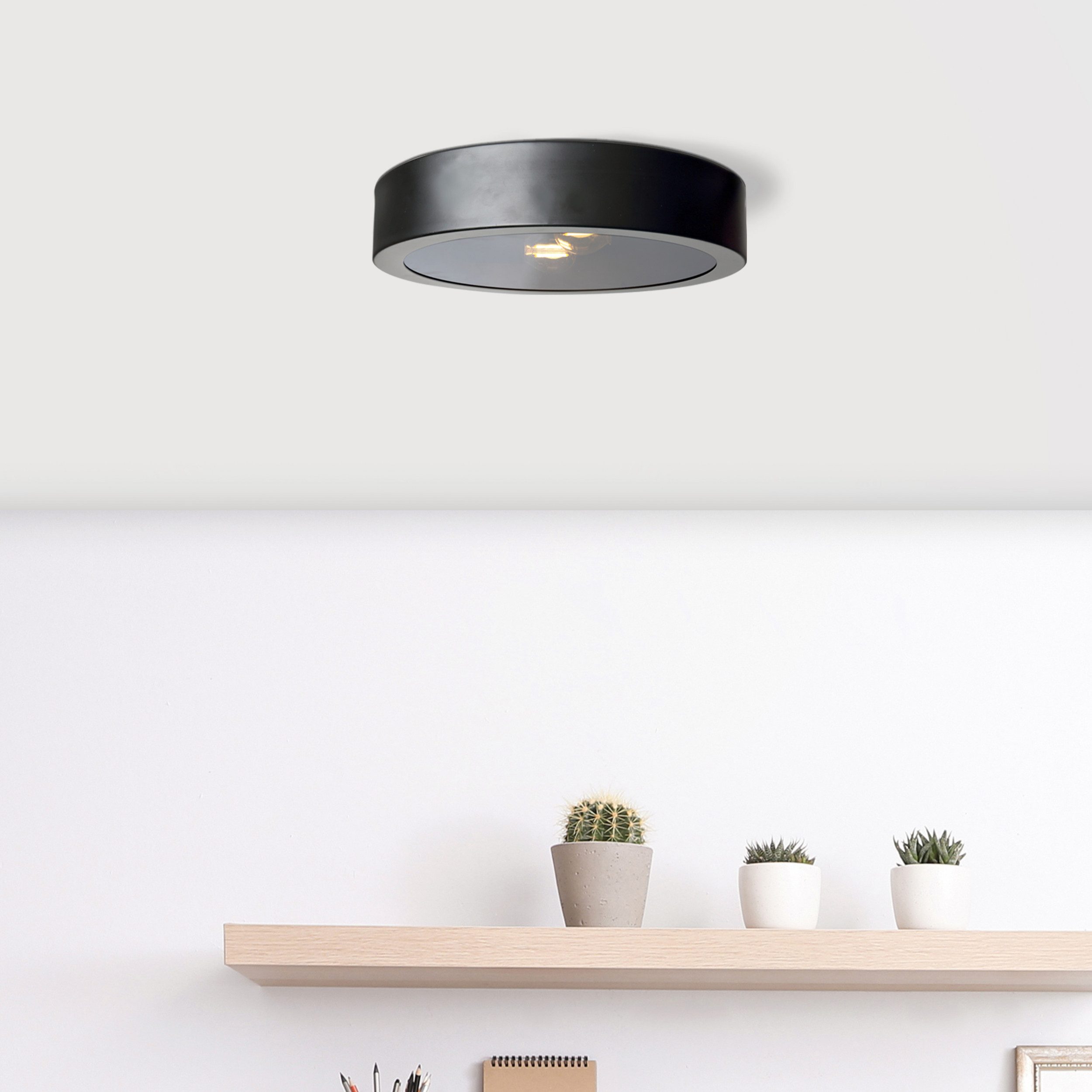 Lightbox Deckenleuchte, ohne Leuchtmittel, Deckenlampe, Ø 31 cm, 2 x E14, max. 40 W, Metall/Glas, Rauchglasfarben