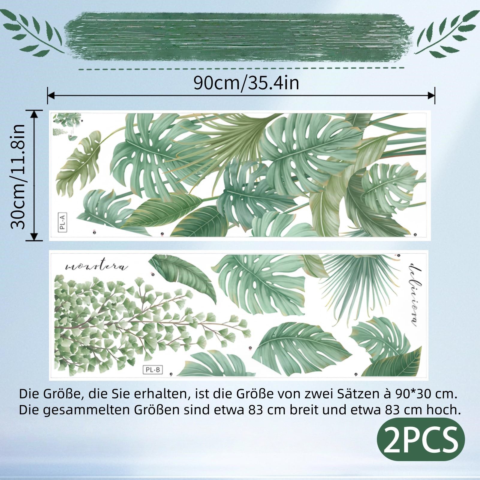 FOUORTUNATE-BEE Wandtattoo Tropische Pflanzen Wandaufkleber für Wohnzimmer & Schlafzimmer, Selbstklebende Wandsticker mit grünen Blättern für Dschungel-Dekor