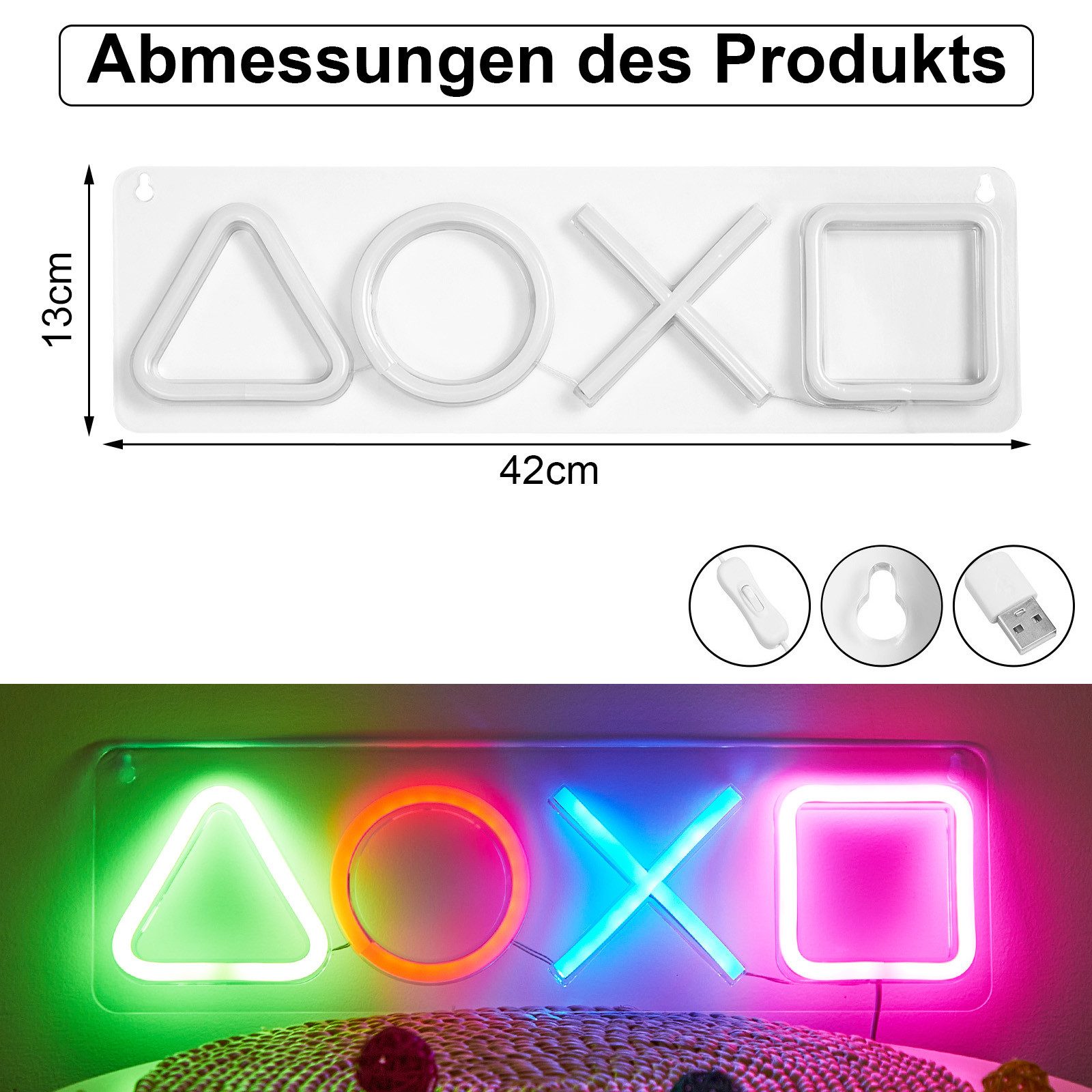 MUPOO LED Stripe LED Gaming Neonlicht Schild,PS Playstation Symbol Licht, N günstig online kaufen
