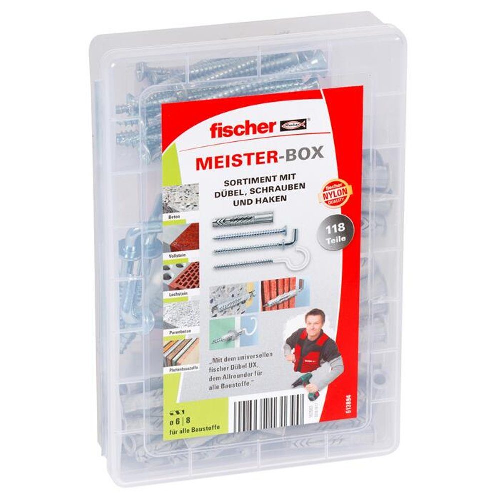 Fischer Befestigungstechnik Schrauben-Set UX Haken mit fischer 118-teilig. Meister-Box Schrauben und