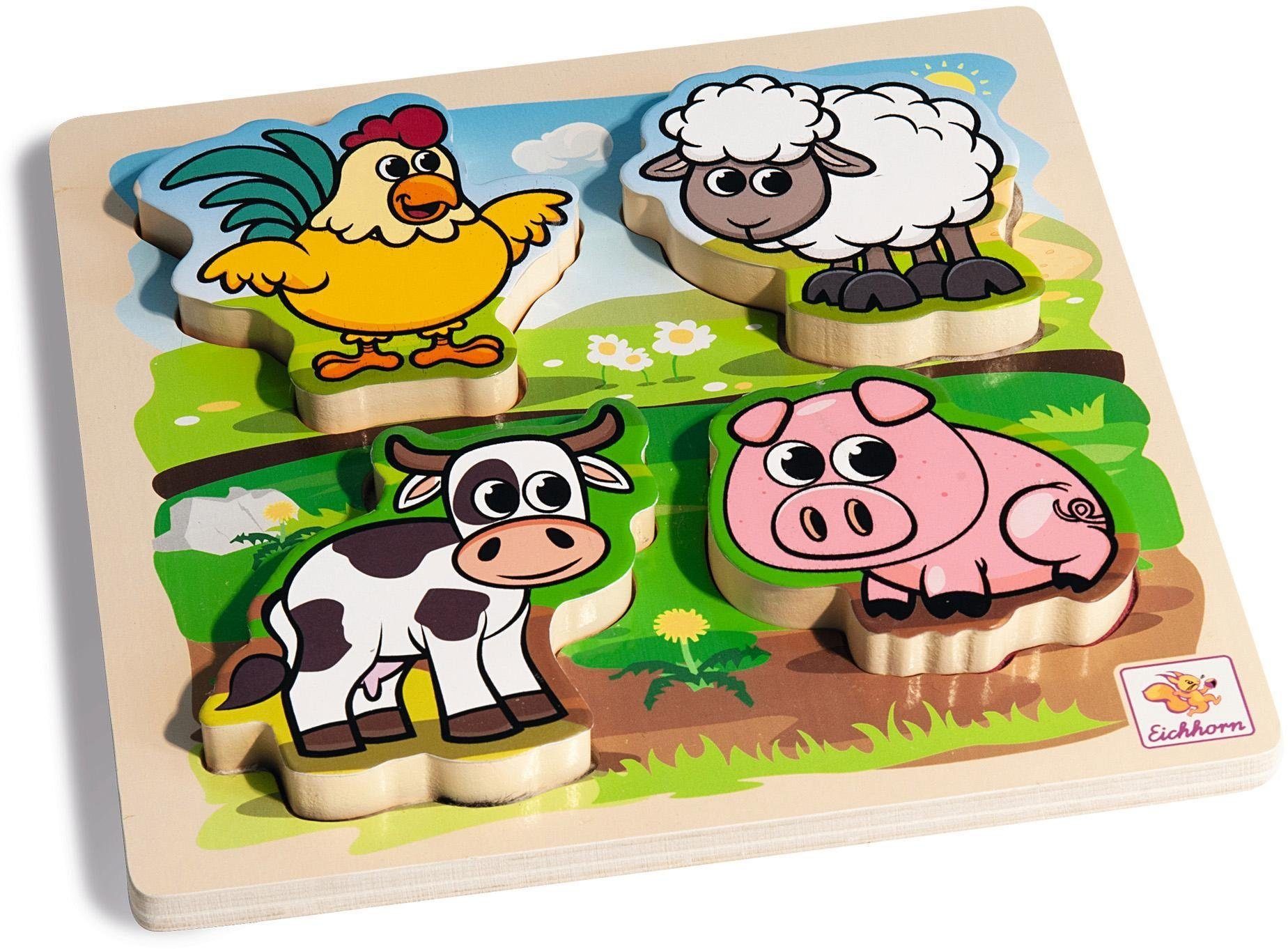 Eichhorn Steckpuzzle Fühl-Puzzle mit Stoff, 4 Puzzleteile