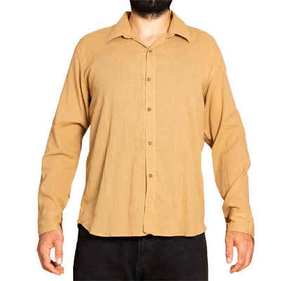 PANASIAM Langarmhemd Unisex Sommerhemd mit Kragen aus weicher reiner Baumwolle Freizeithemd für Sie & Ihn mit Holzknöpfen Wohlfühlhemd