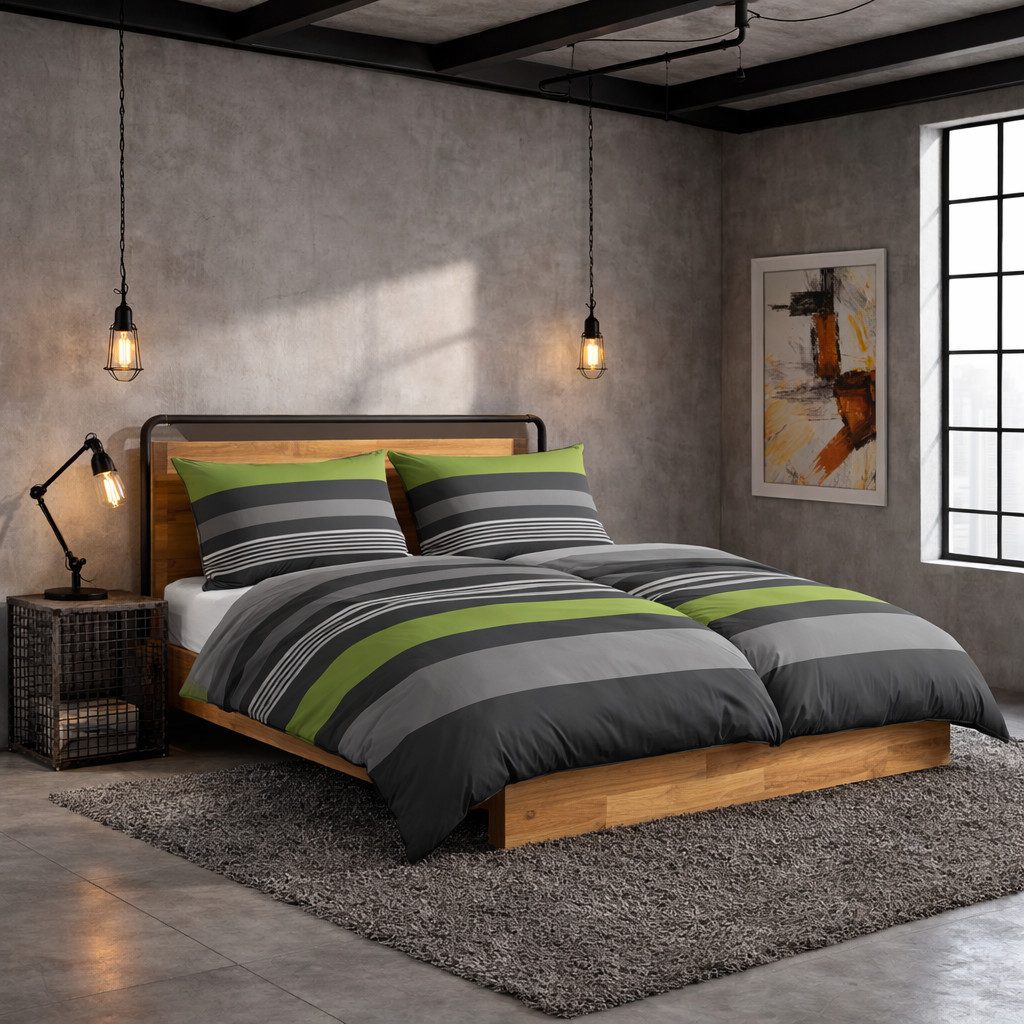 Casa Colori Bettwäsche Kuschelige Flanell Bettwäsche 135x200cm gestreift, Biber, 4 teilig, 100% Baumwolle