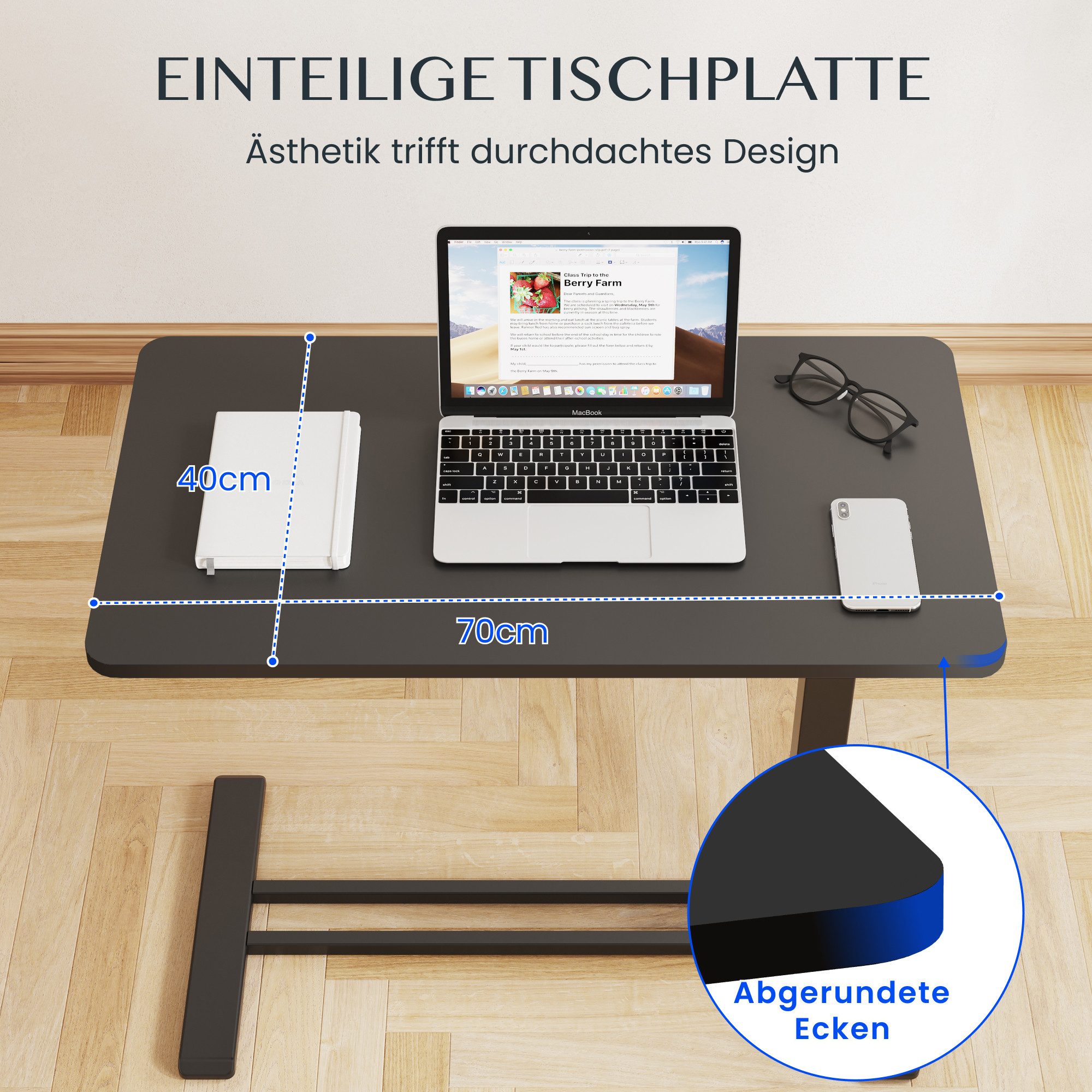 FLEXISPOT Beistelltisch Höhenverstellbar Betttisch, Laptoptisch (C-Form, ideal für Sofa, Bett & Lesestunden), mit stufenloser Höhenverstellung, 360° Rollen & ei – Bild 5 von 5