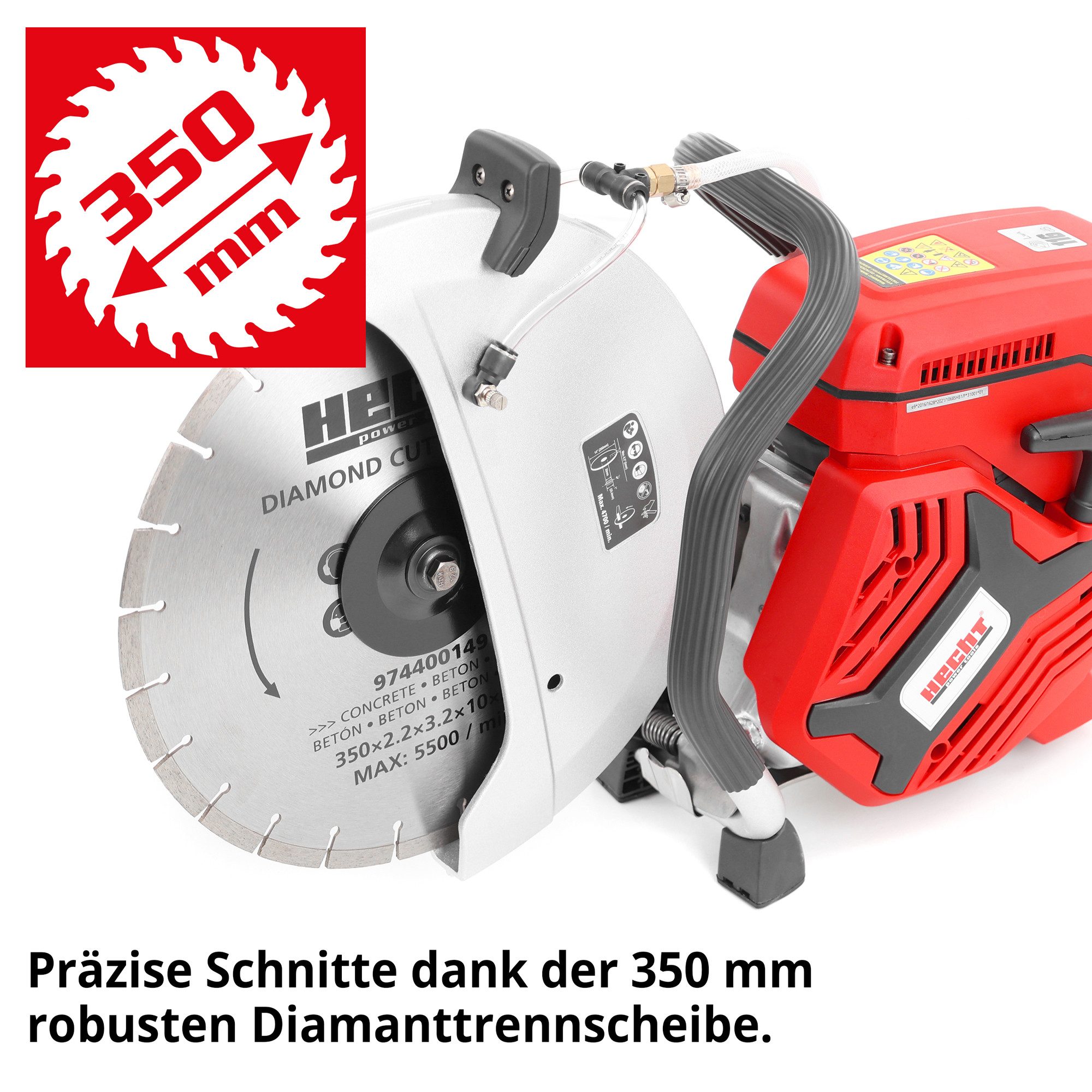 Hecht Trennschleifer 9744 Benzin-Trennschneider 4,75 PS mit 350 mm Diamantscheibe, (1 tlg) – Bild 4 von 5