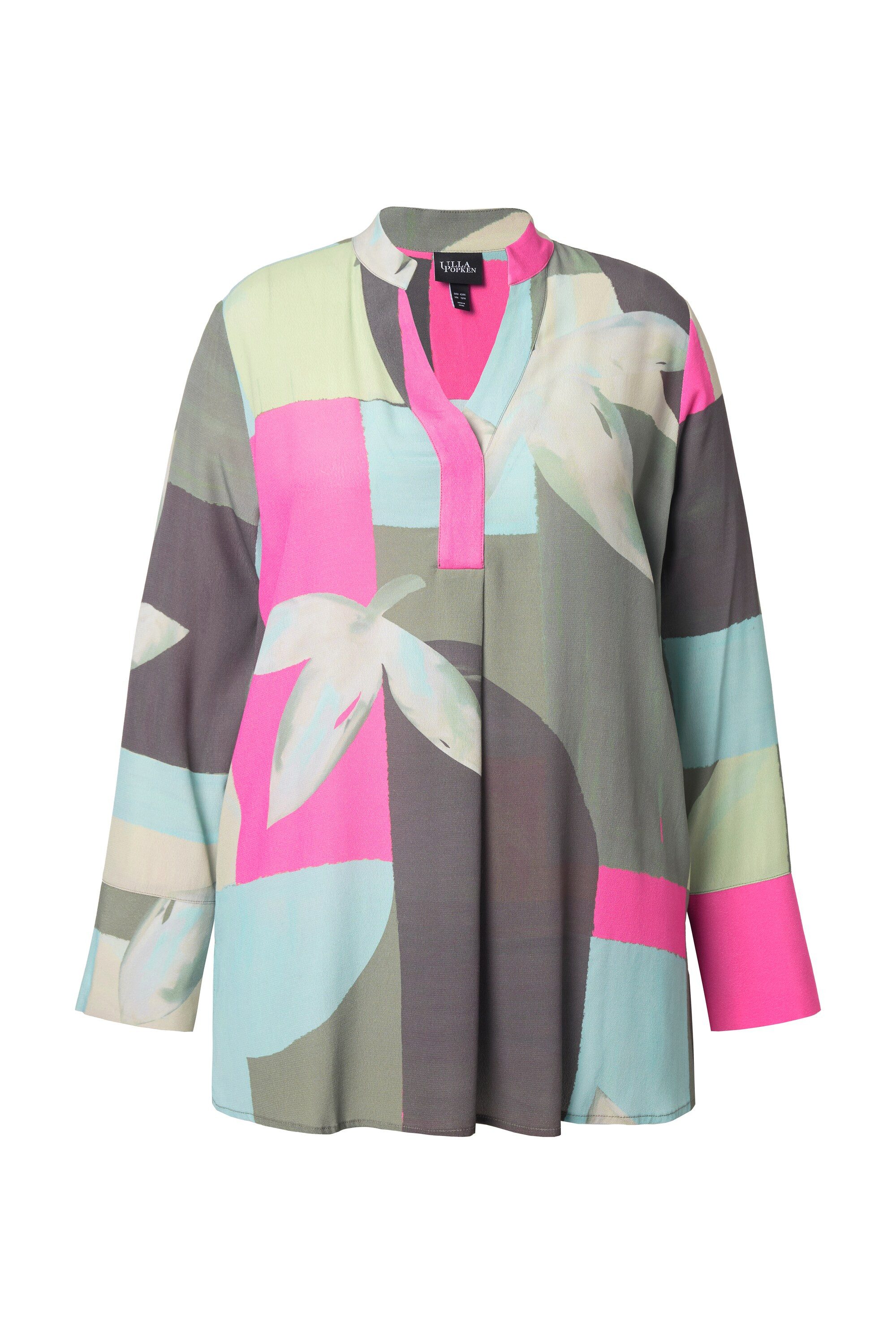 Ulla Popken Longbluse Bluse Zierfalte A-Linie Stehkragen Langarm günstig online kaufen
