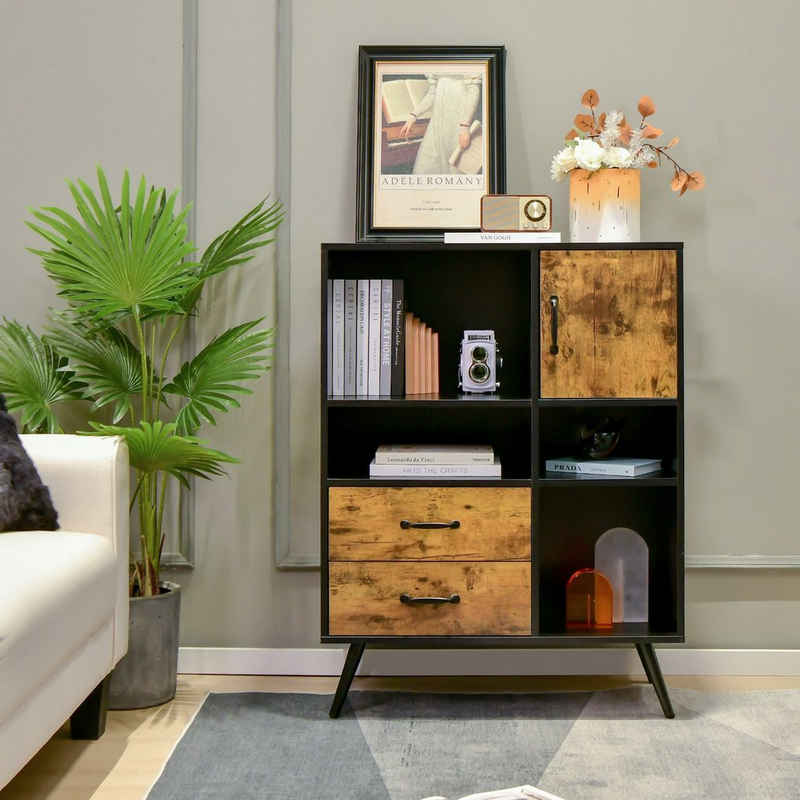 COSTWAY Bücherregal, mit Einzeltür, Fächern & Schubladen, Holz 80x40x106cm
