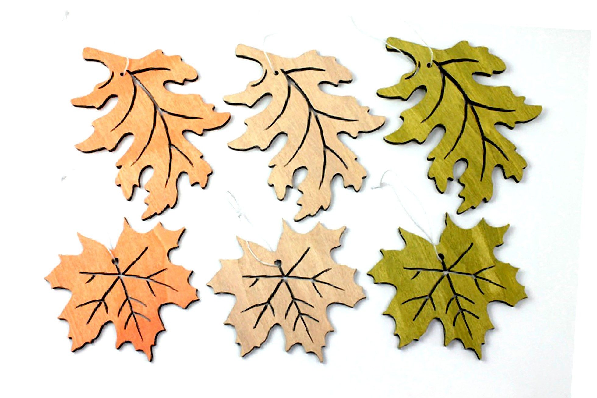 finehomegarden Hängedekoration Herbstdeko Anhänger Dekohänger Deko Dekoration Herbst Blatt Blätter (Set, 12 St., 6x Blatt lang / 6x Blatt rund), Box/12Stück Fensterschmuck Holzblätter bunt 2Größen wählbar