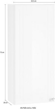 Saphir Hängeschrank Quickset 955 Wand-Badschrank 32,5 cm breit mit 1 Tür, 2 Einlegeböden Badezimmer-Hängeschrank, Weiß Hochglanz, Griffe in Chrom Glanz