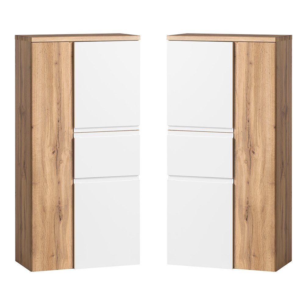 Lomadox Midischrank VASTO-03-WHITE Wotan Eiche Nb. mit weiß matt 40/130/35 cm