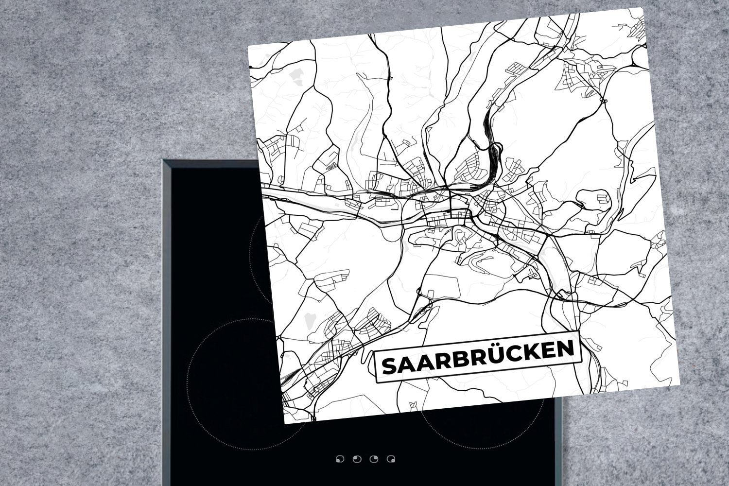 - Saarbrücken Arbeitsplatte - Stadtplan, Vinyl, cm, tlg), 78x78 - MuchoWow Karte Herdblende-/Abdeckplatte für Karte (1 Ceranfeldabdeckung, küche