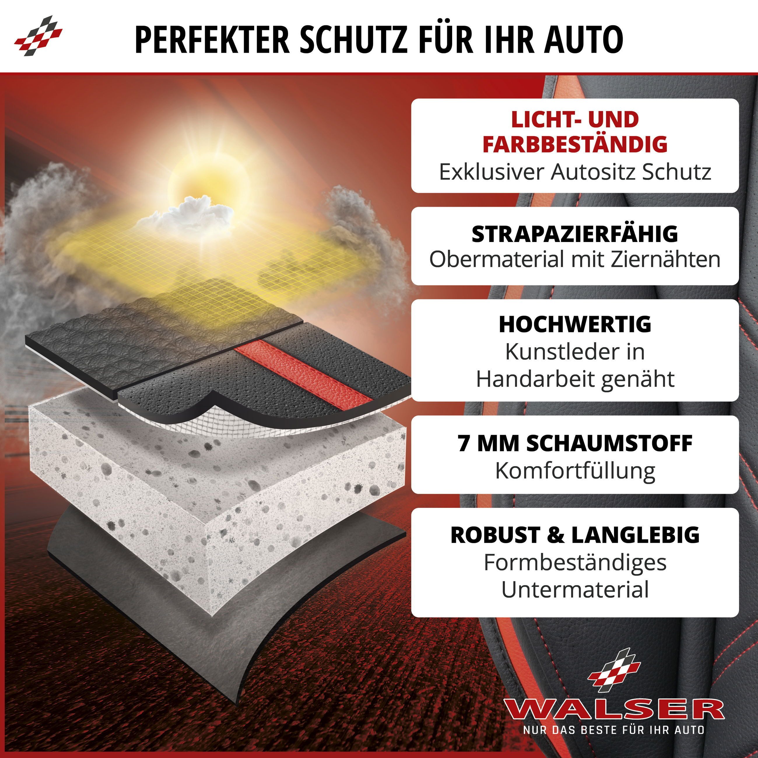 WALSER Autositzauflage Sitzaufleger Rey, 1 Stück, 1-tlg.