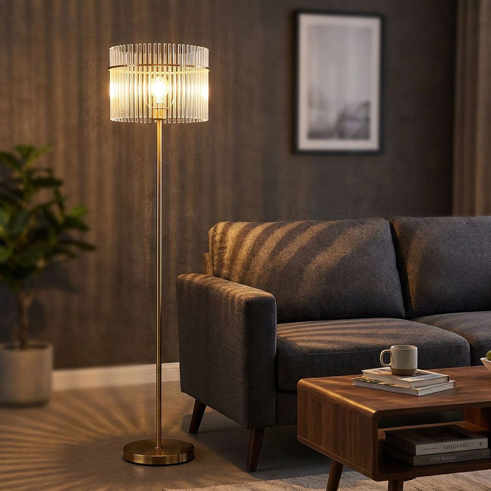 GLOBO LIGHTING LED Stehlampe, Leuchtmittel inklusive, Warmweiß, LED Stehlampe Wohnzimmerleuchte Metall Gold Glasstäbe E27 H 152 cm