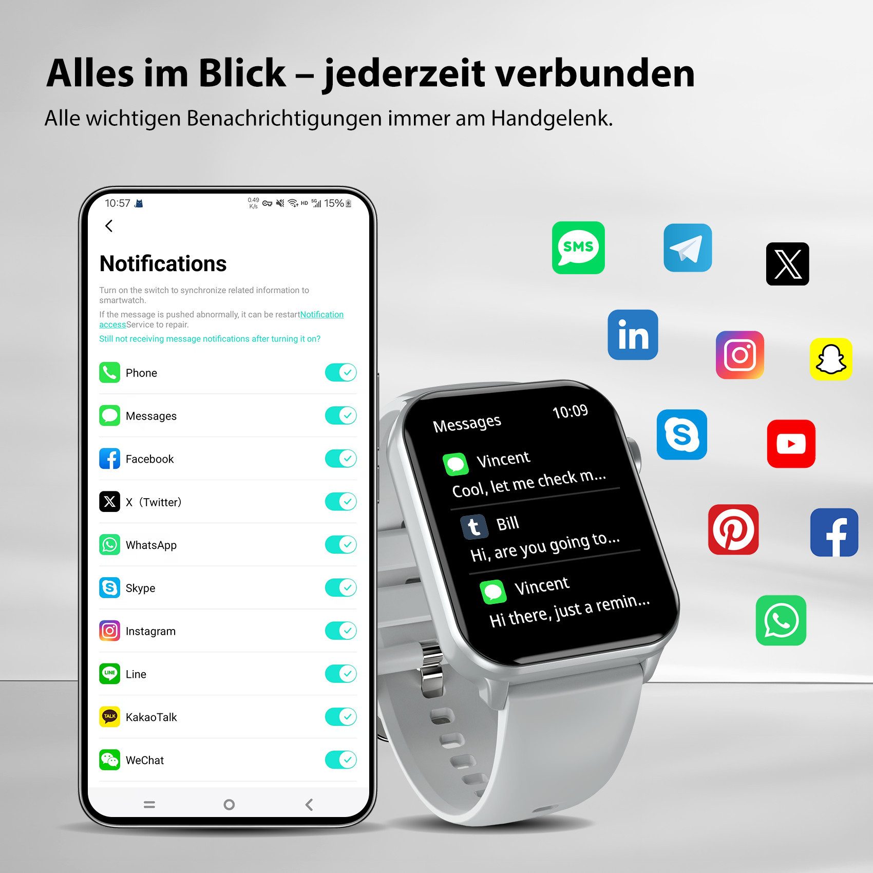 blackview Smartwatch Herren Damen, LED-Leuchte, 350mAh (6 Tage), 2 Armbänder Smartwatch (1.91 Zoll, iOS/Android), mit Wechselband aus weichemSilikon und Ladekabel, Antwort & Anruf tätigen,Herzfrequenz,Schlafmonitor,SpO2,Schritten,IP68