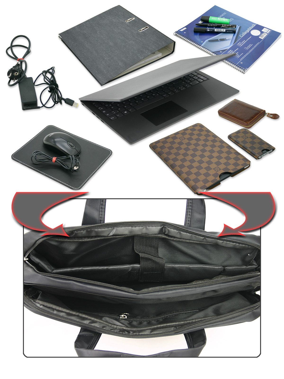 BAG STREET INTERNATIONAL Laptoptasche Business Arbeitstasche mit Laptopfach 15" Zoll gepolstert viele Fächer, 2 geräumige Hauptfächer