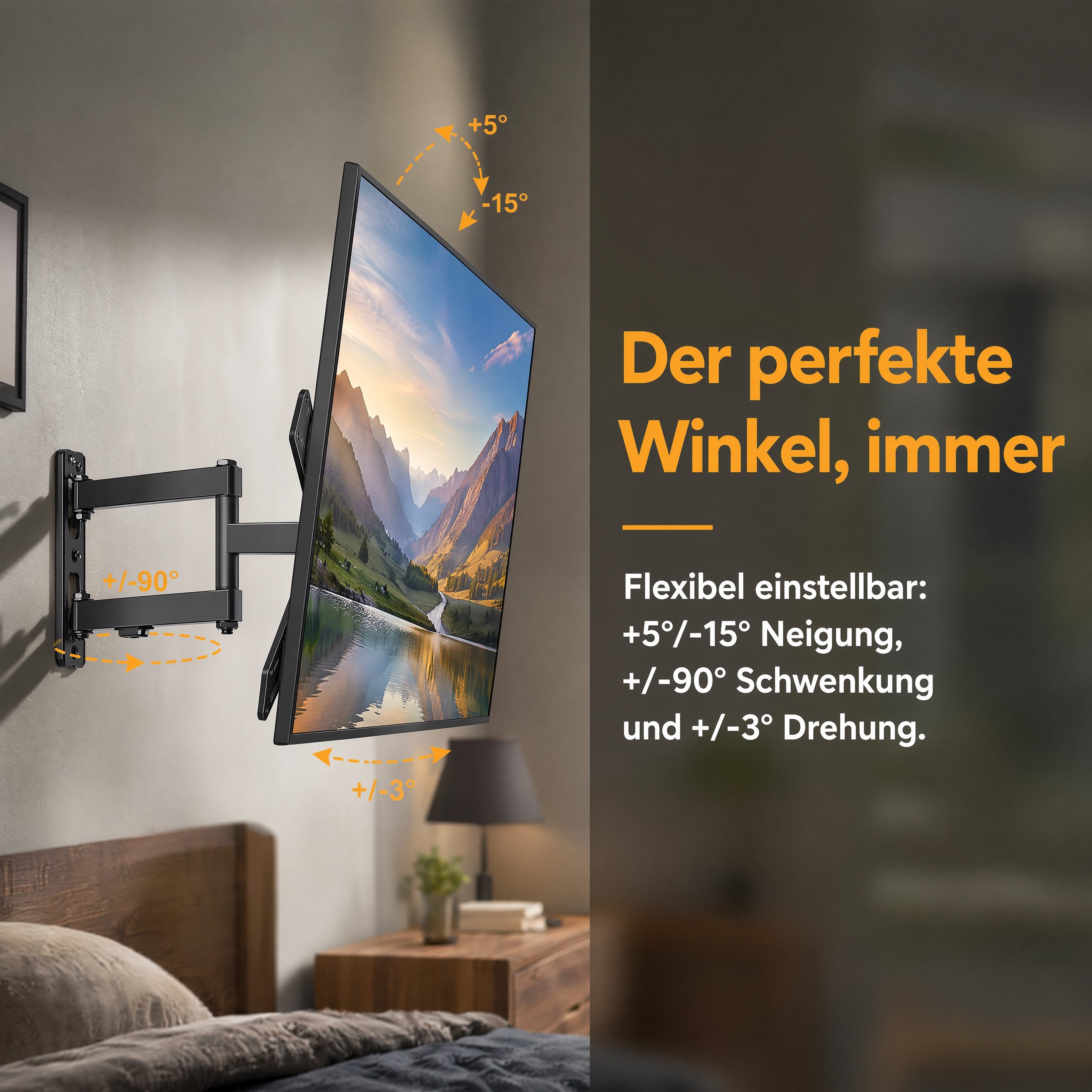 Perlegear TV-Wandhalterung TV-Halterung / Schwenk- und Neige-Wandhalterung für 26–65 Zoll, (bis 65 Zoll, bis 45 kg / Max. VESA 400 x 400 mm)