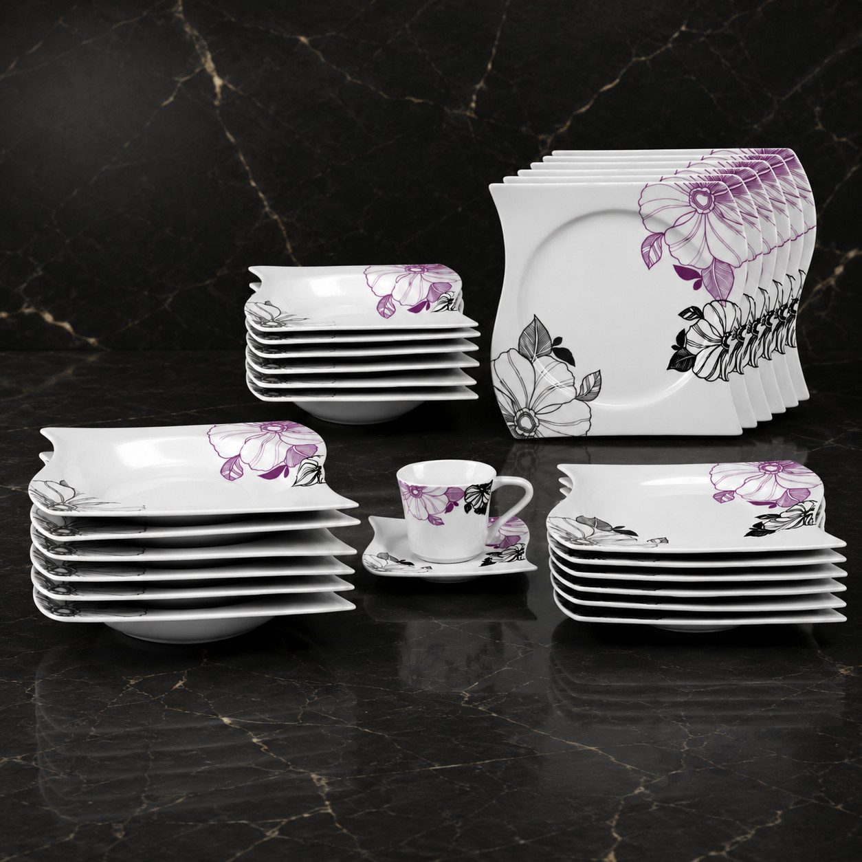 Tullip Kombiservice (36-tlg), 6 Personen, Tafelservice, Kaffeeservice, Designed in Germany